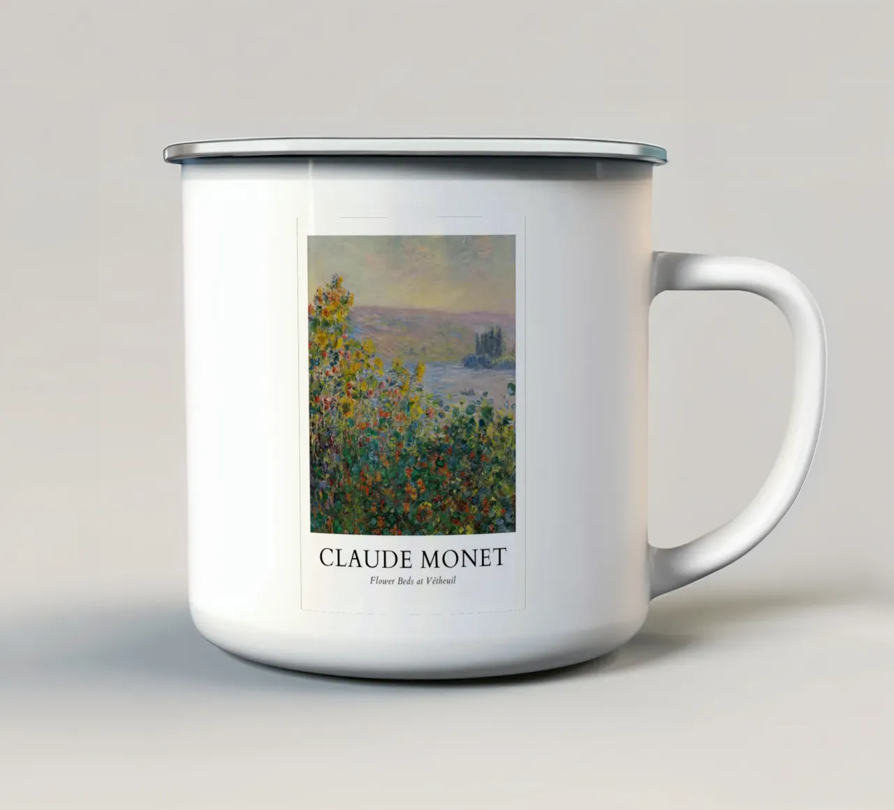 Le aiuole di Vétheuil di Monet - Paesaggio impressionista tazza in smalto da ClubArt