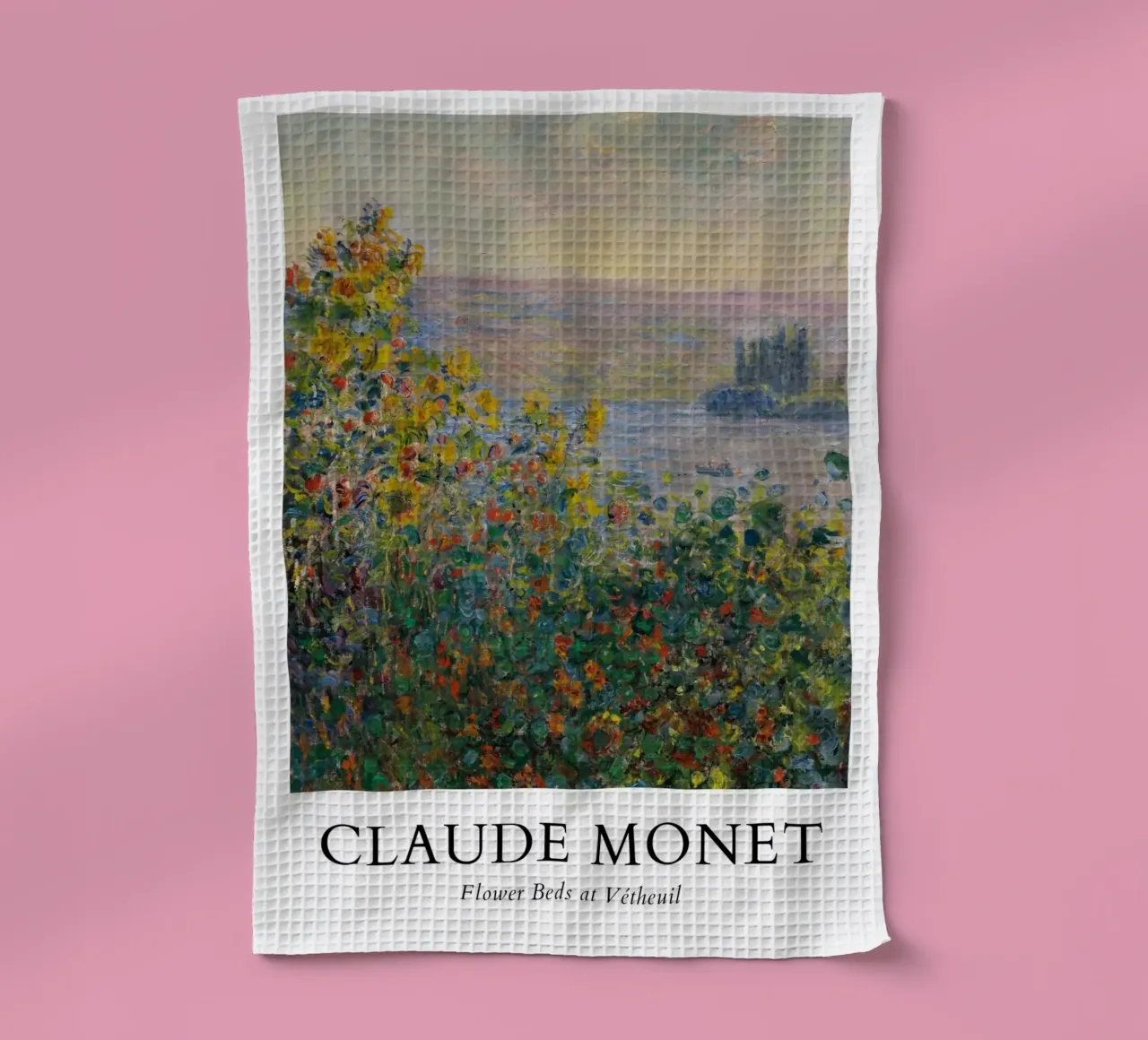 Monets bloembedden in Vétheuil - Impressionistisch landschap theedoek van ClubArt