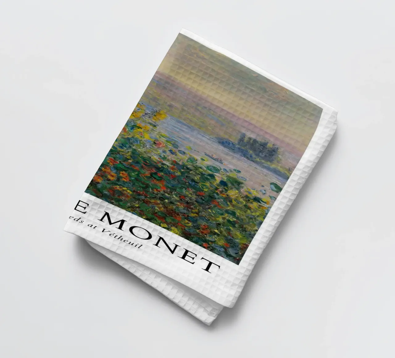 Monets bloembedden in Vétheuil - Impressionistisch landschap theedoek van ClubArt