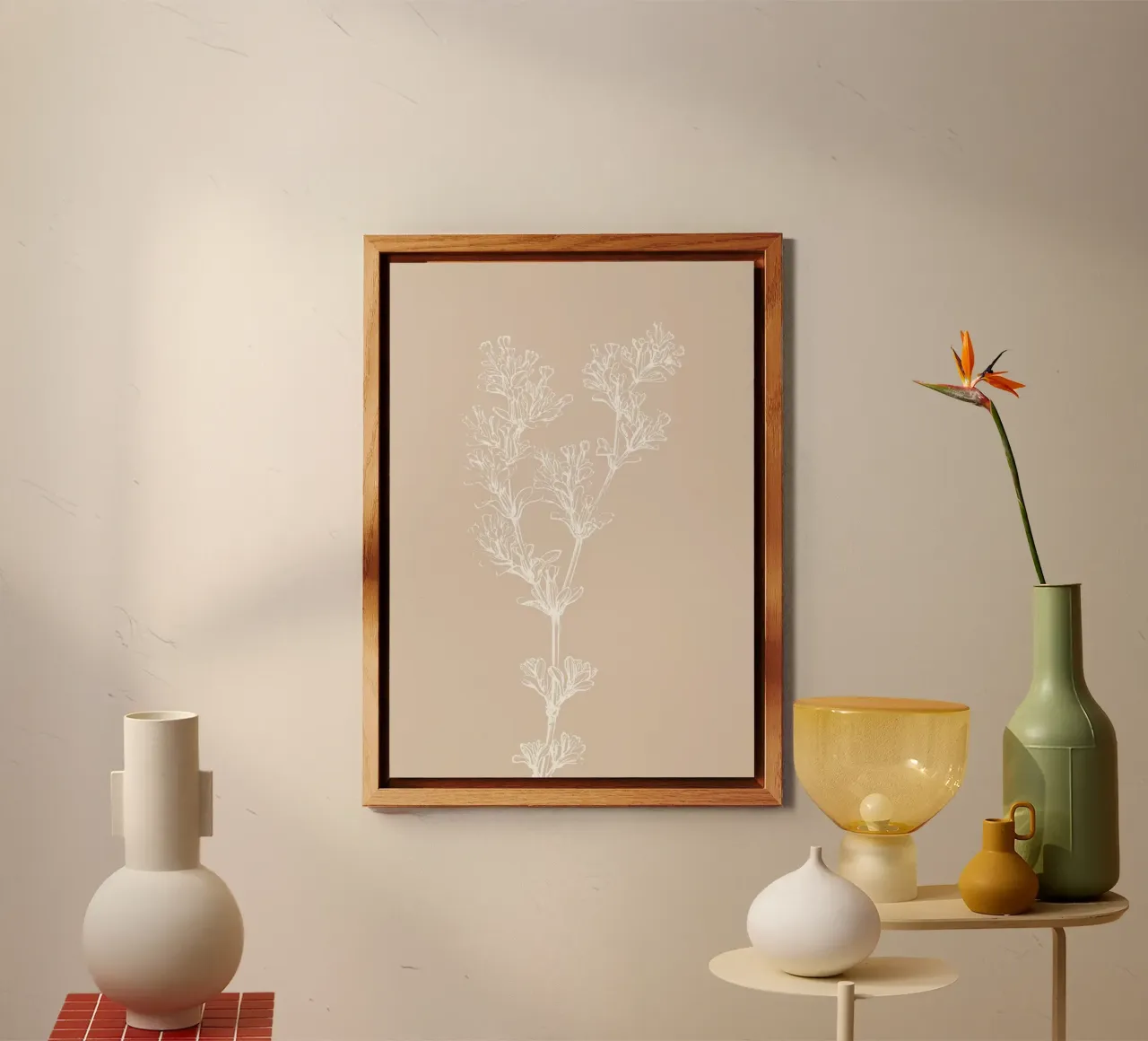 Delicate linee d'arte botaniche - Stampa floreale neutra alluminio dibond da ClubArt