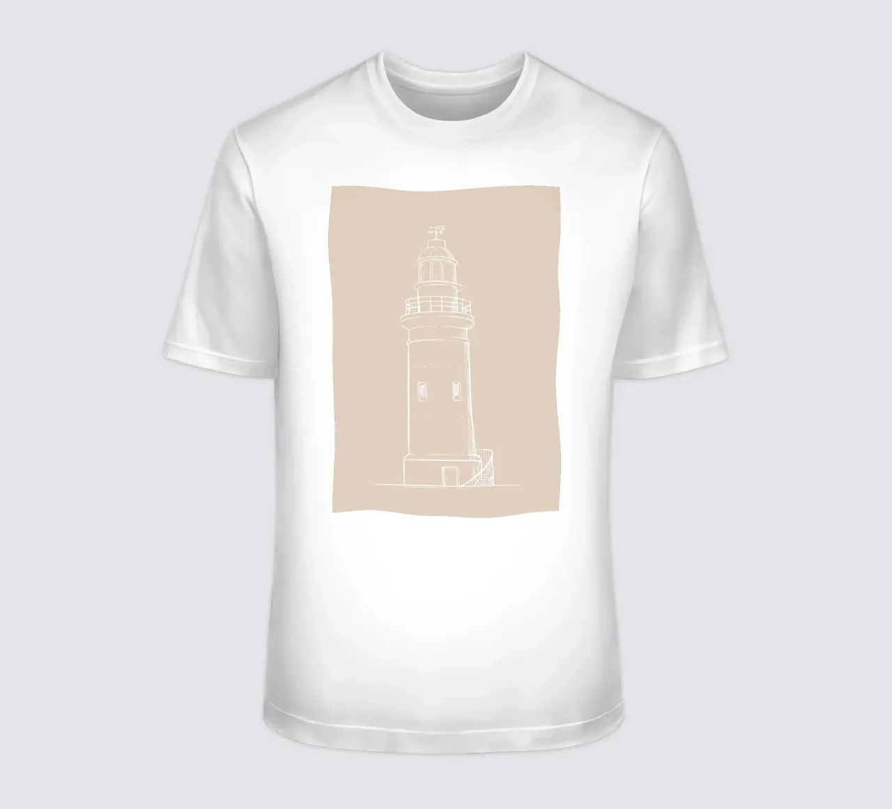 Minimalist Lighthouse Sketch - Neutral Coastal Decor t-shirt by ClubArt