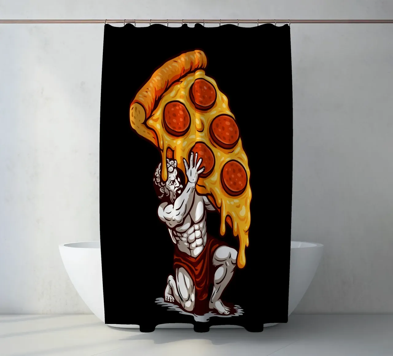 Atlas Pizza shower curtain by LM2KONE