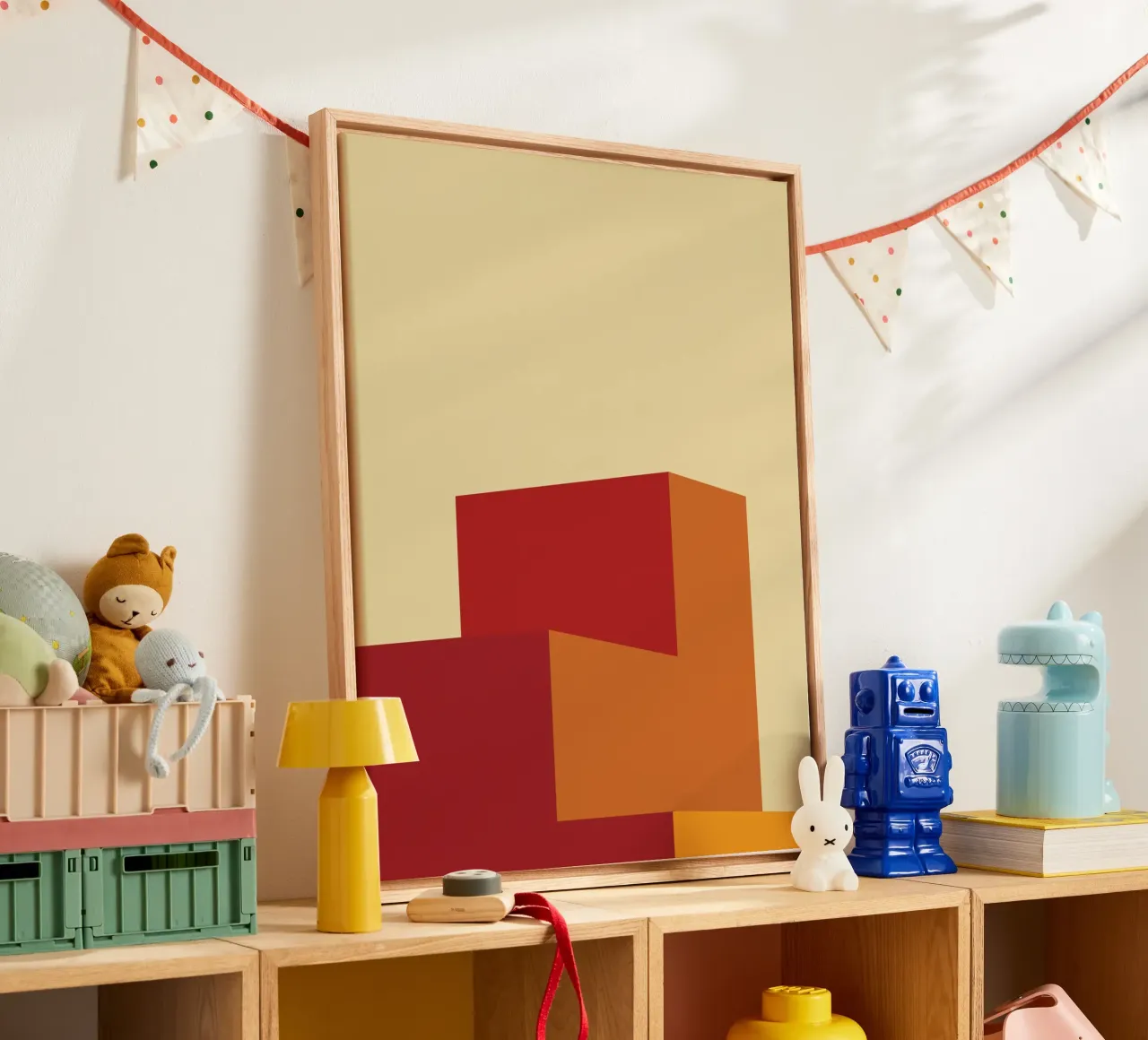 Retro Minimalistisch Uitzicht canvas met Baklijst van Retro Boy Art