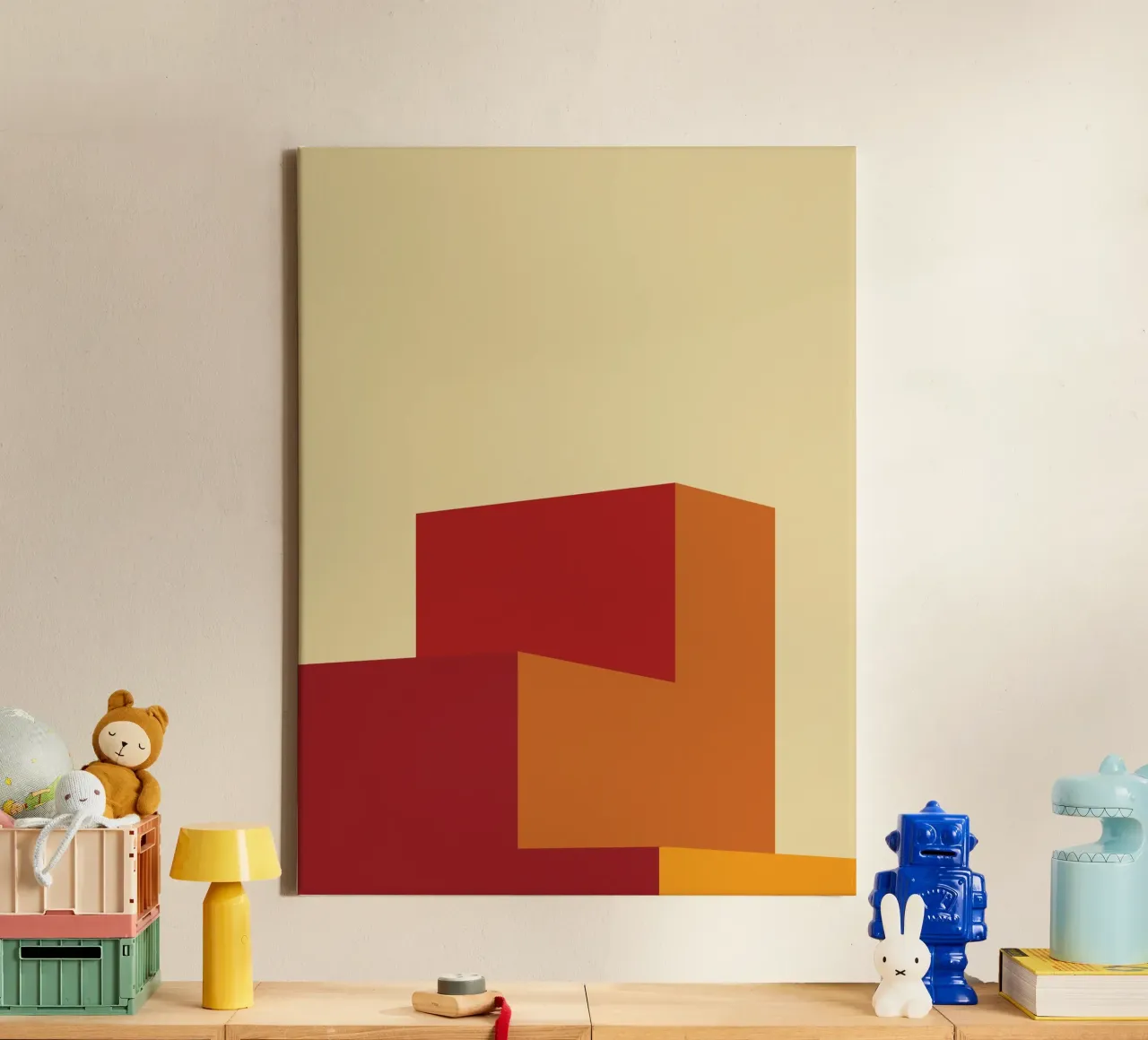 Retro Minimalistisch Uitzicht canvas met Baklijst van Retro Boy Art