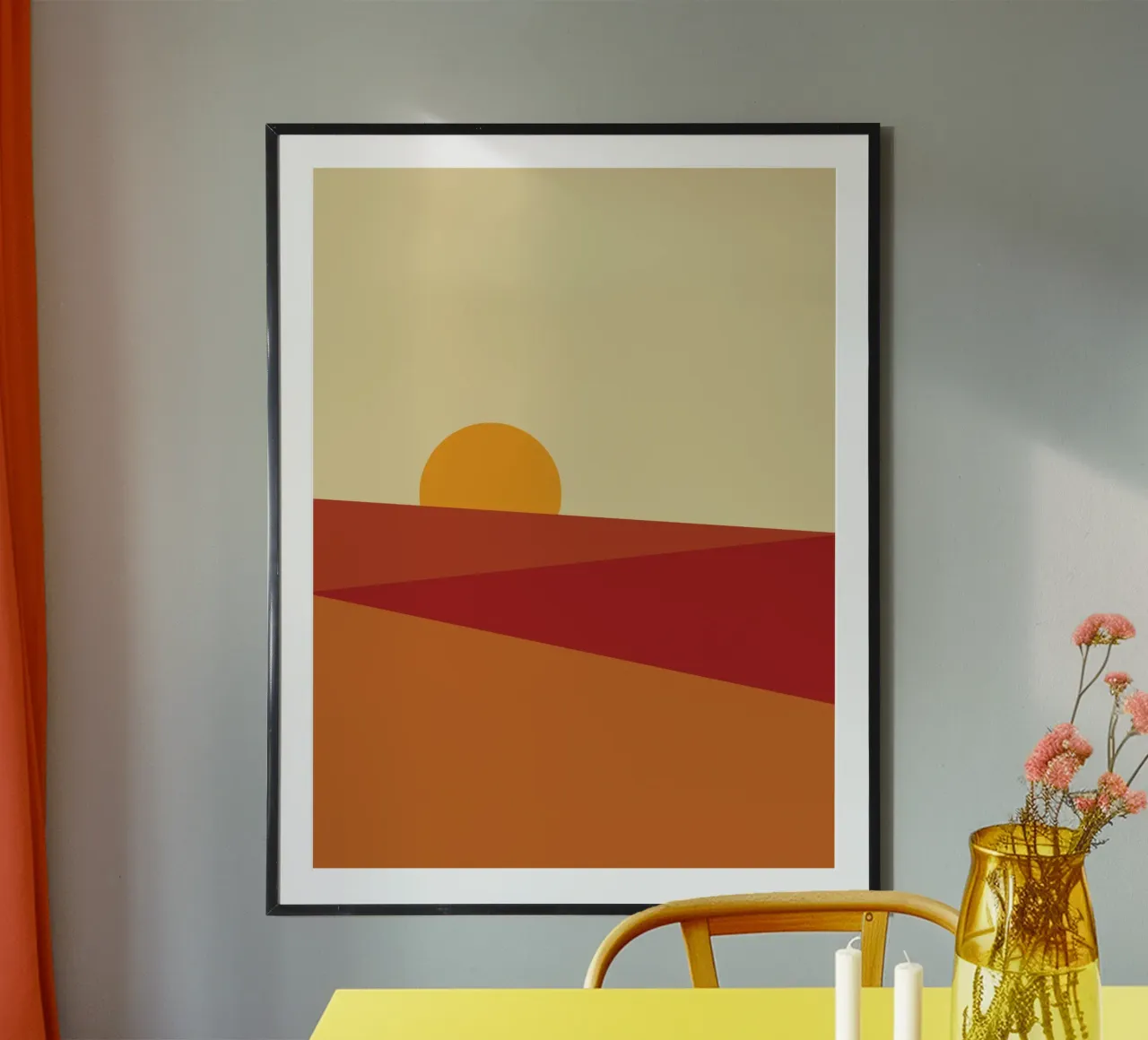 Alba del deserto retrò poster con telaio in legno da Retro Boy Art