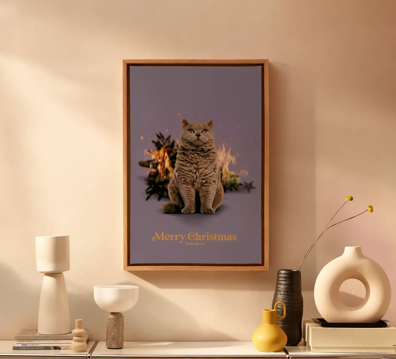 Merry Christmas From The Cat canvas met Baklijst van Jonas Loose