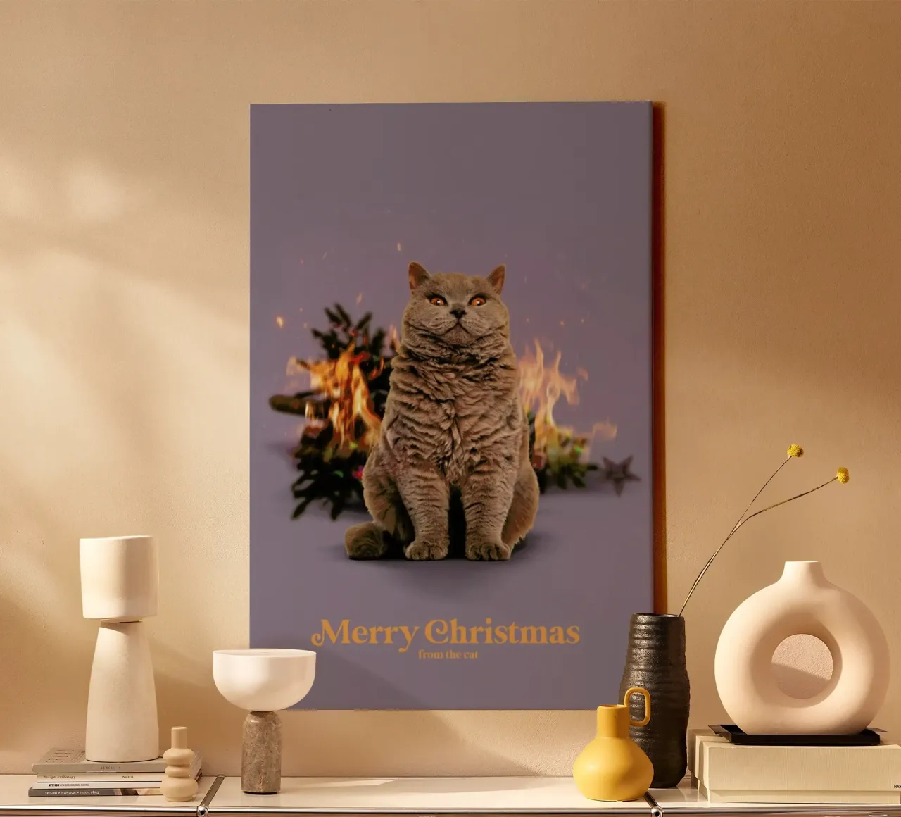 Merry Christmas From The Cat canvas met Baklijst van Jonas Loose