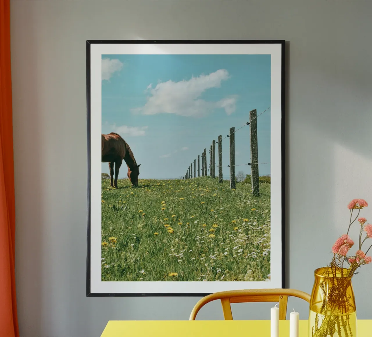 recinzione in legno cielo blu poster da Horsire
