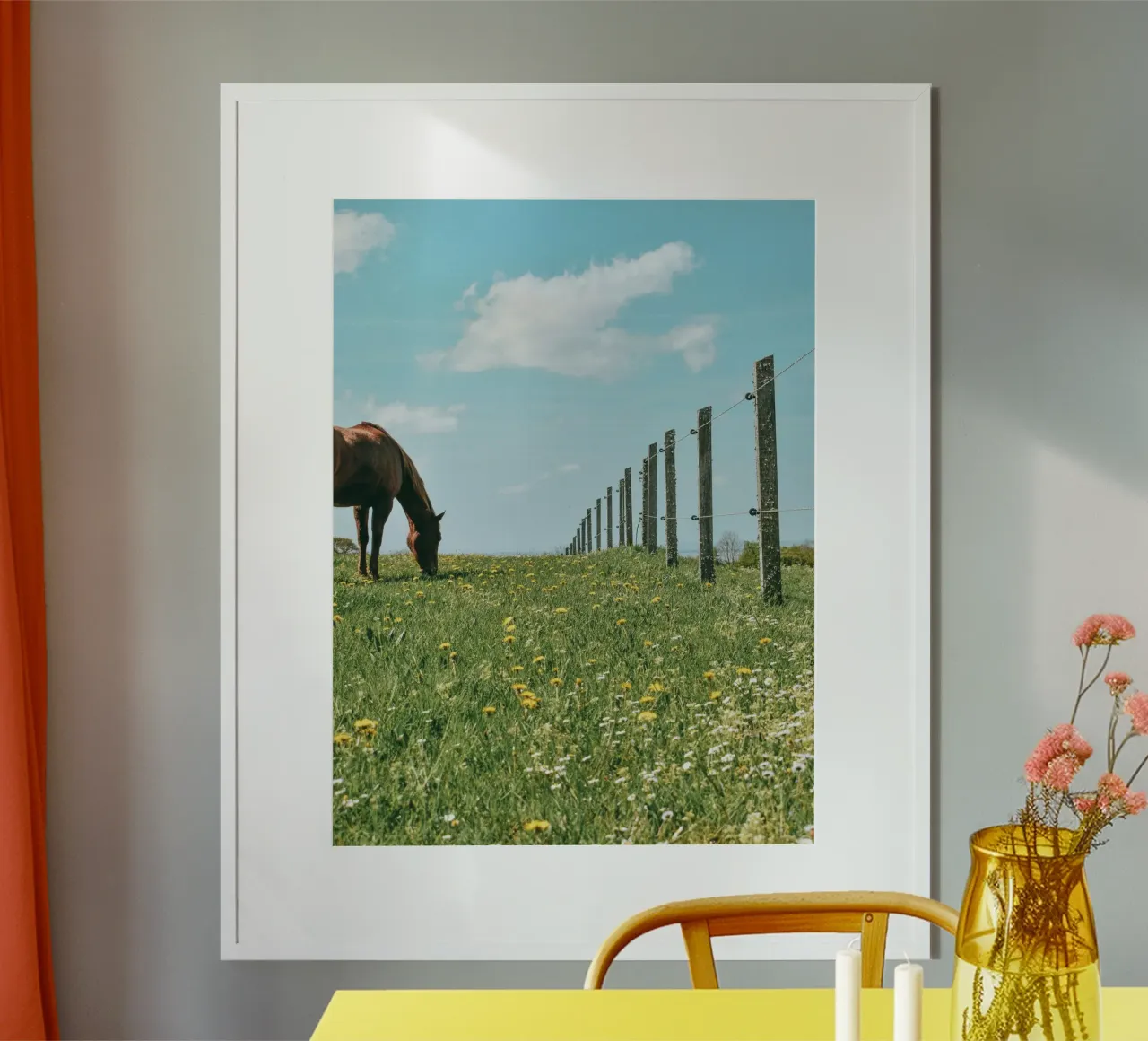 recinzione in legno cielo blu poster da Horsire