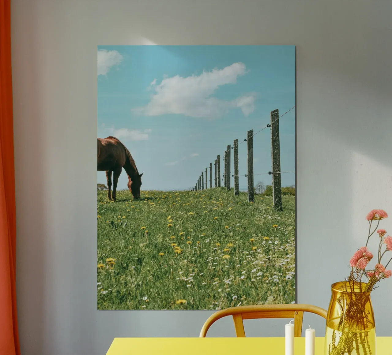 recinzione in legno cielo blu poster da Horsire