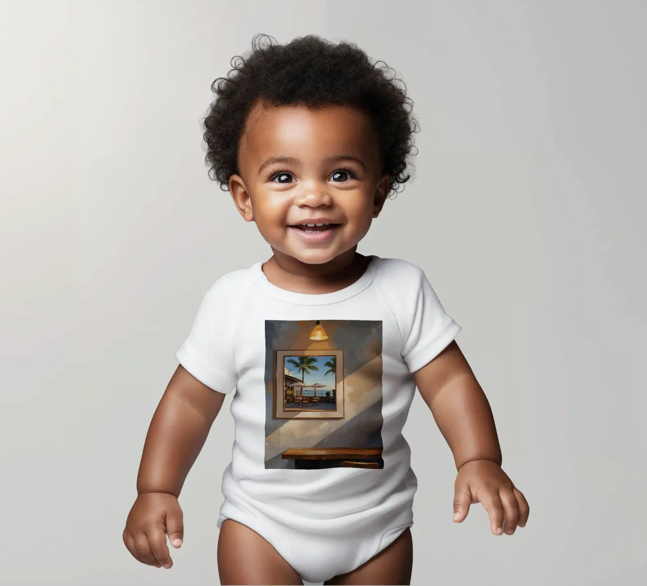 framed image palm trees short-sleeve baby romper by cofa home