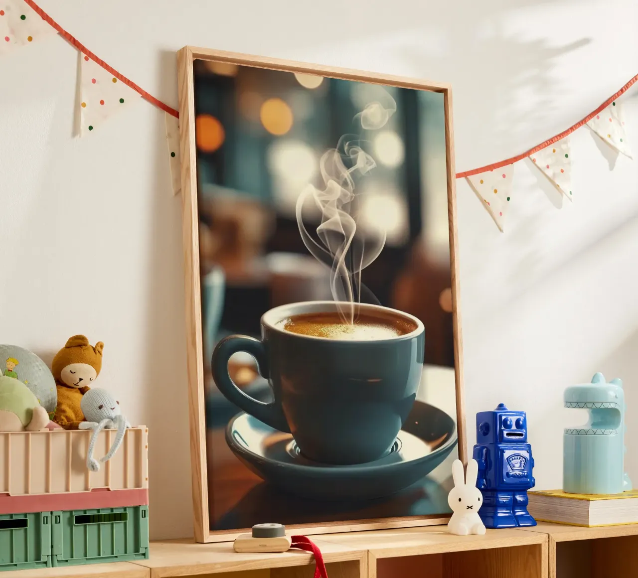 Kaffeetasse Untertasse Dampf Leinwand mit Schattenfugenrahmen von cofa home
