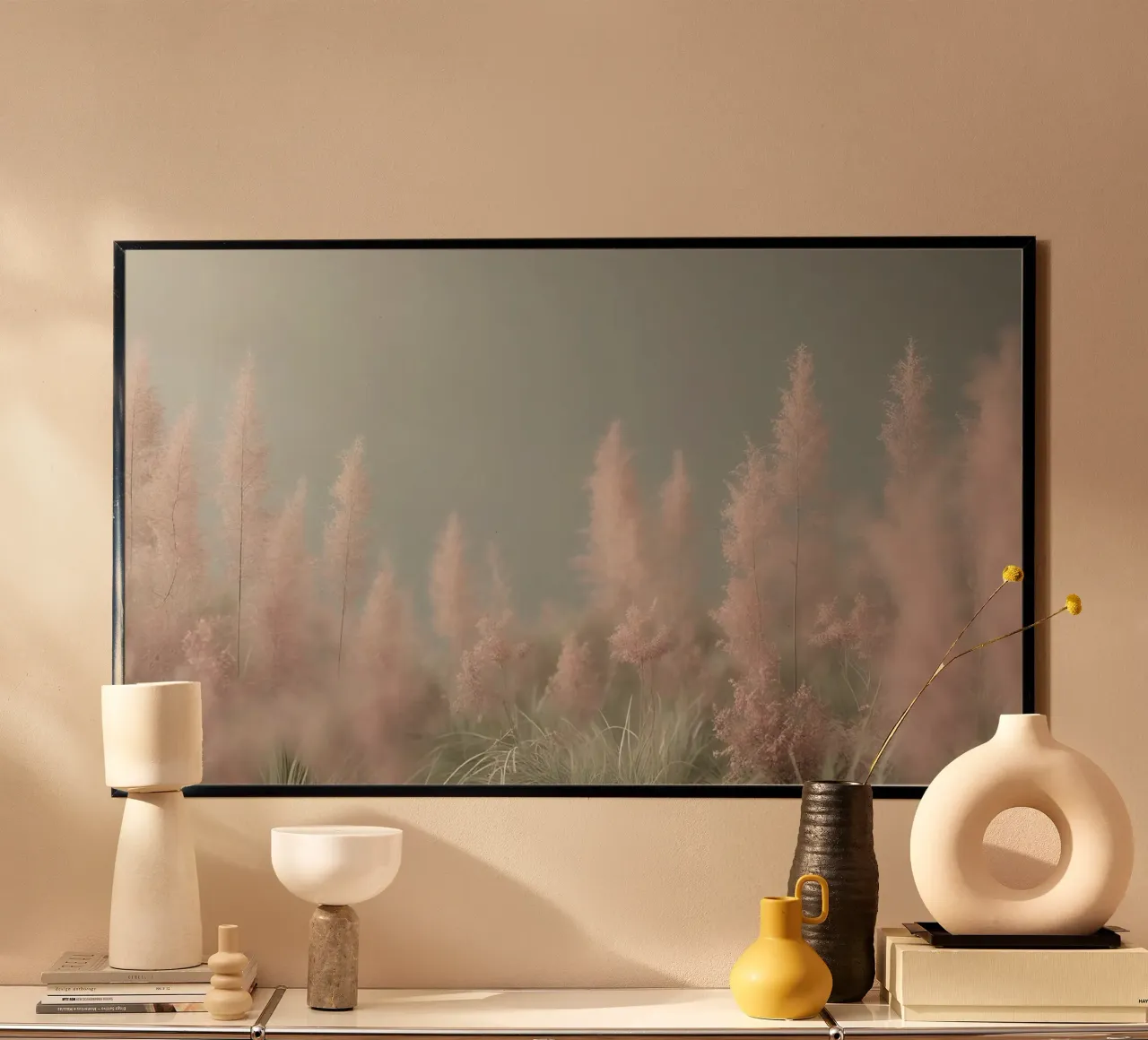 fiori rosa erbe poster con telaio in alluminio da cofa home