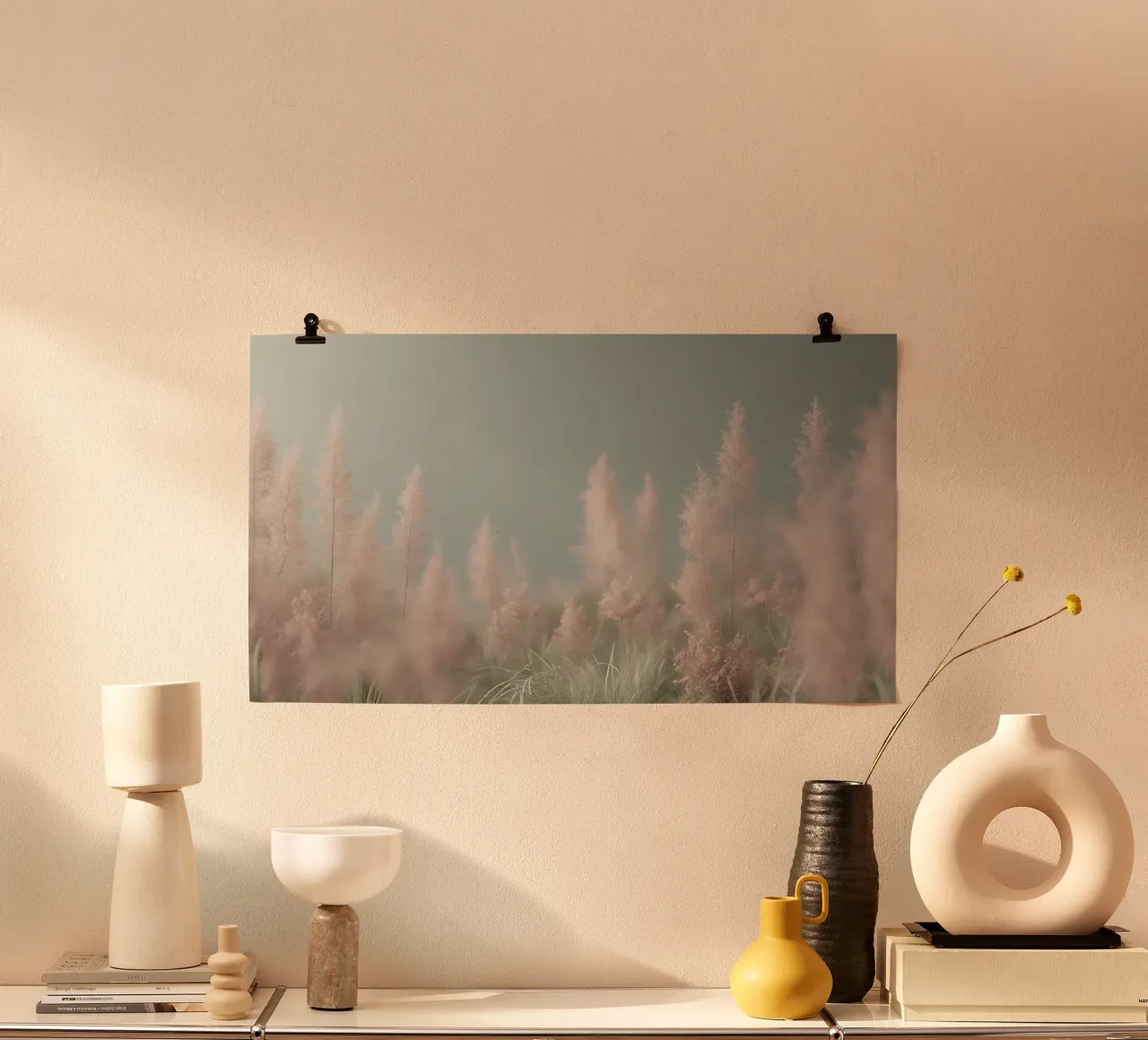 fiori rosa erbe poster con telaio in alluminio da cofa home