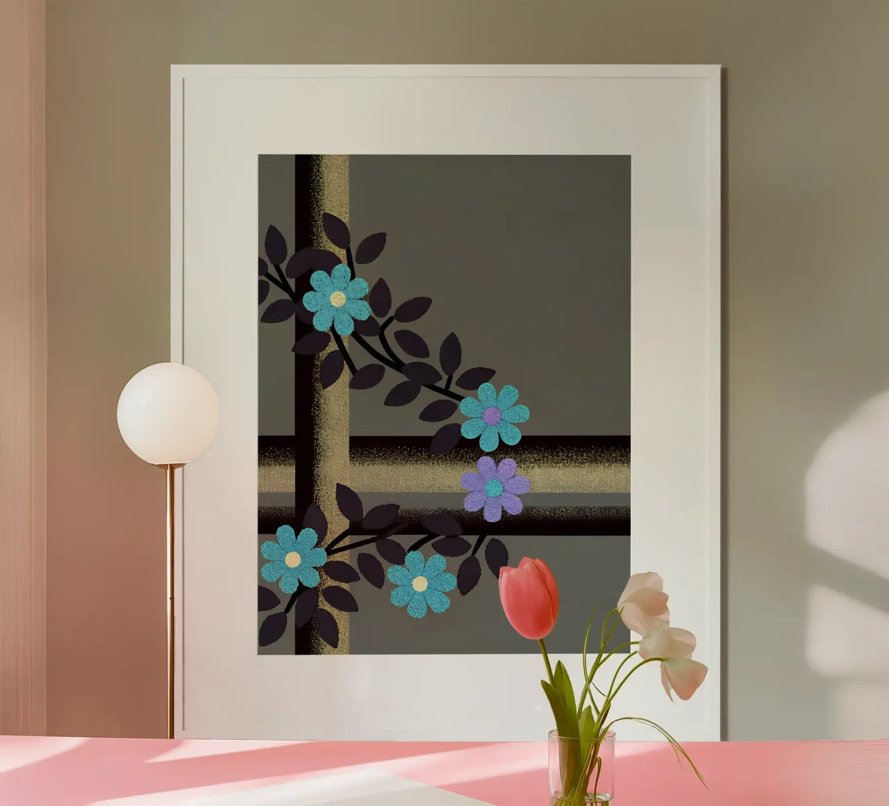 La bellezza dei fiori blu poster con telaio in legno da SOUL SHOP