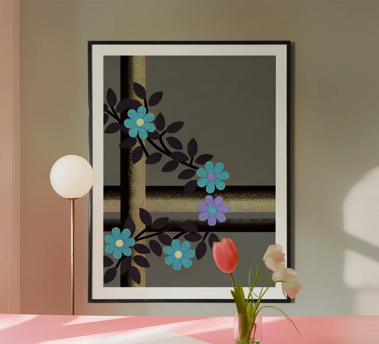 La bellezza dei fiori blu poster con telaio in legno da SOUL SHOP