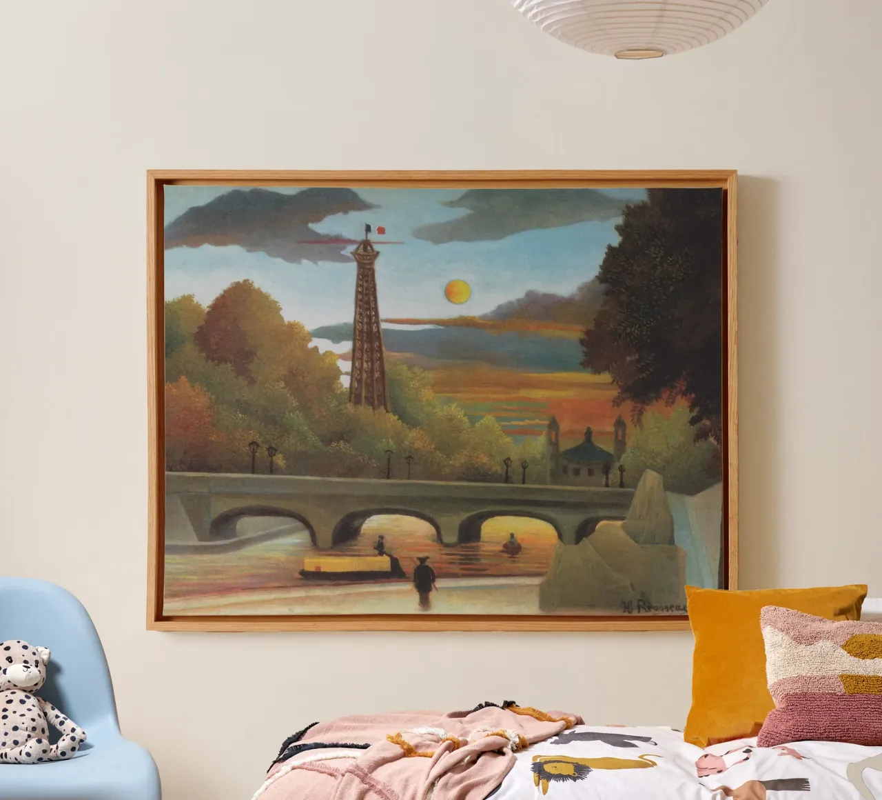 Seine and Eiffel tower in the sunset by Henri Rousseau canvas by tokovictory