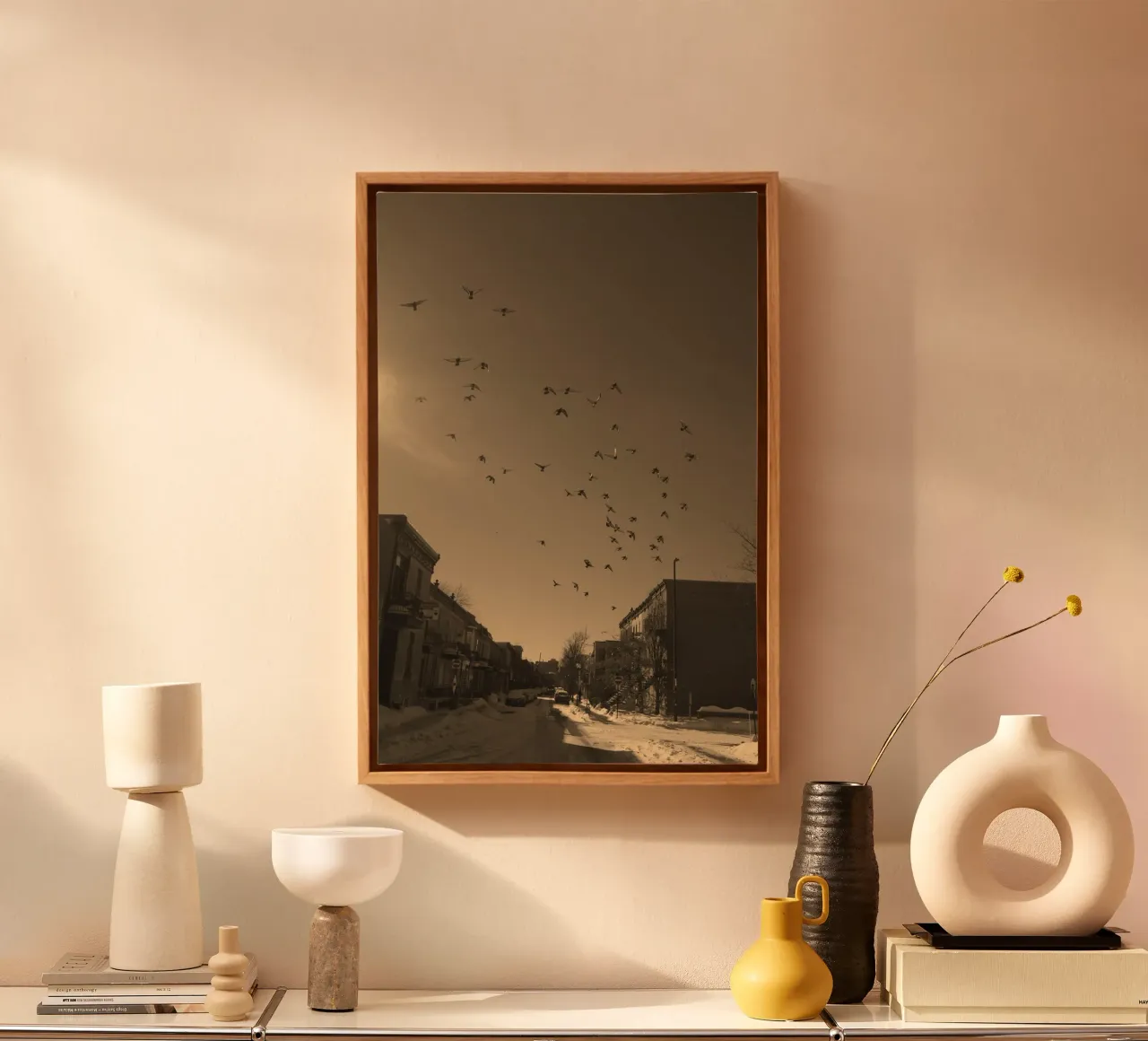 paesaggio urbano strada neve tela con Cornice a cassetta da animal story home