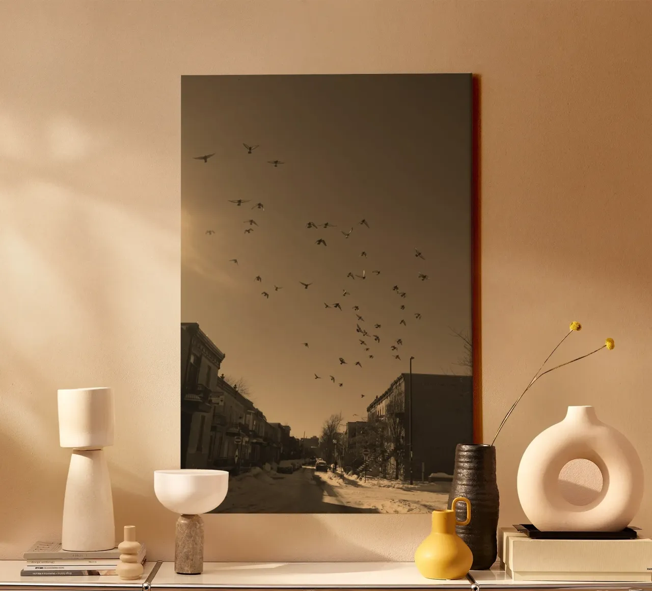 paesaggio urbano strada neve tela con Cornice a cassetta da animal story home