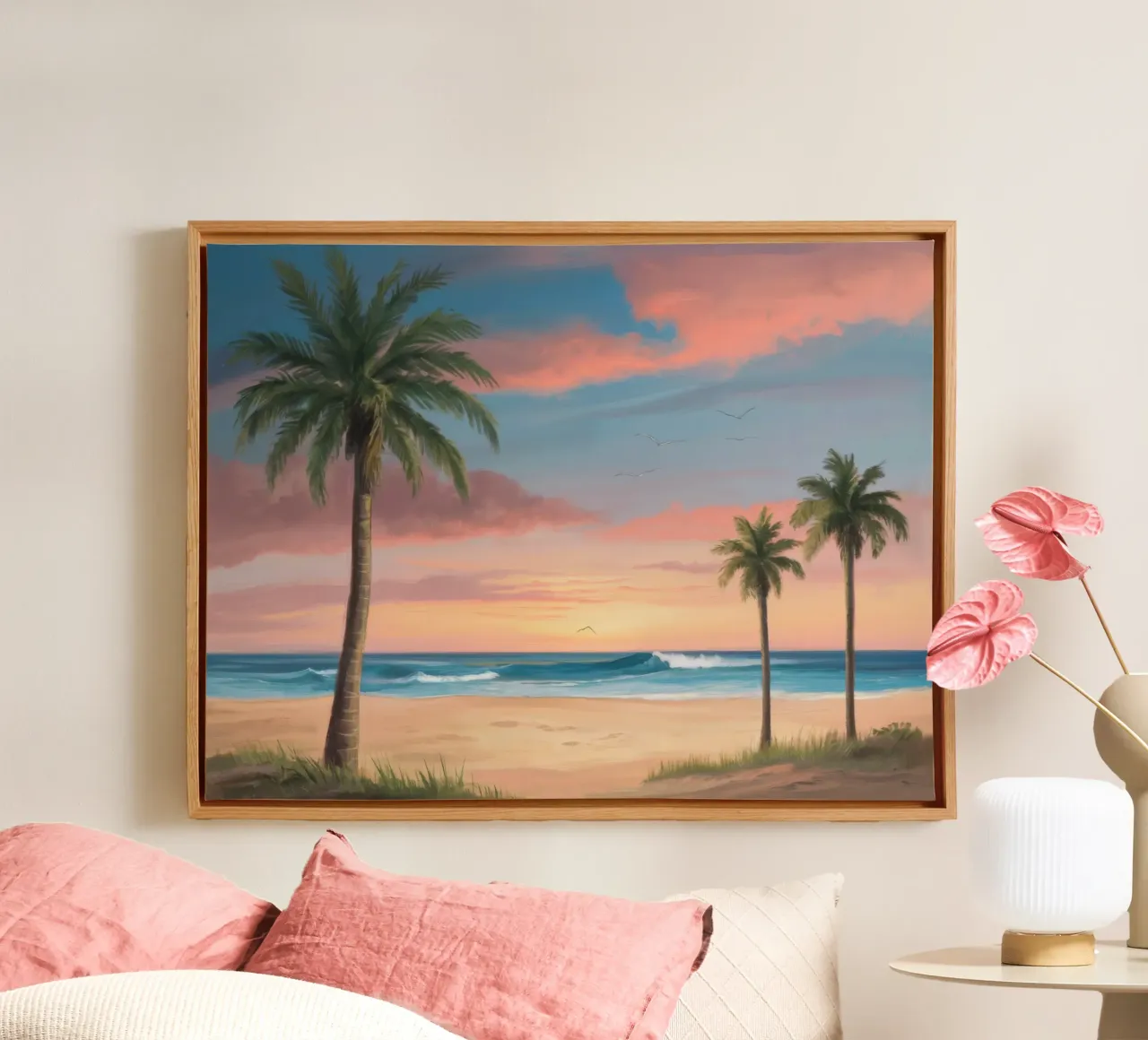 Pastel strand schemering canvas met Baklijst van Silk Palette