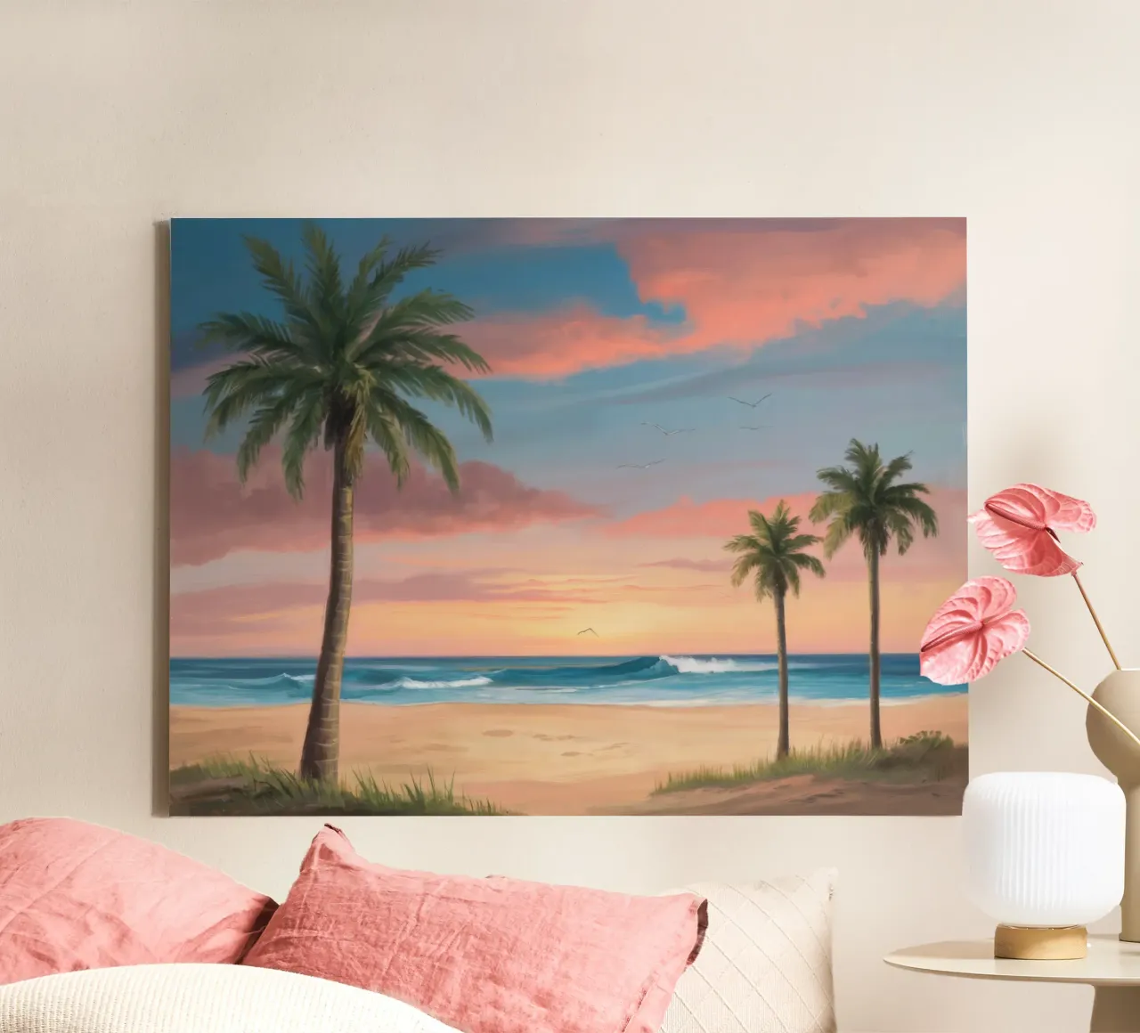 Pastel strand schemering canvas met Baklijst van Silk Palette