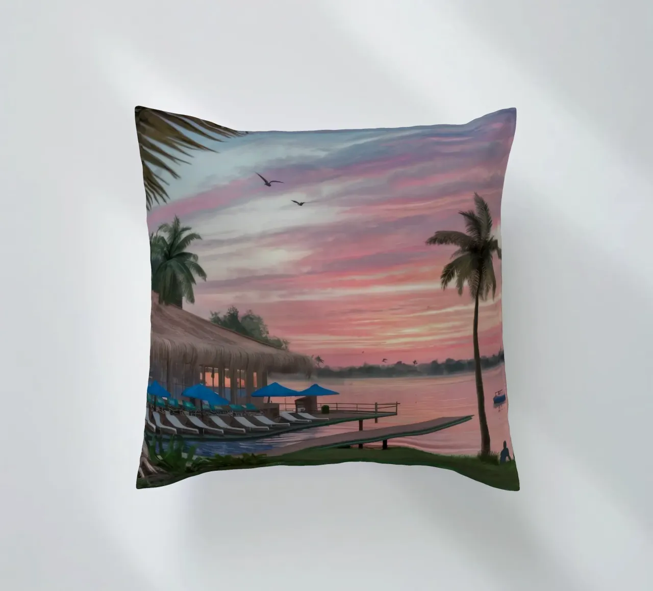 Tramonto sulla laguna tropicale cuscino da Silk Palette