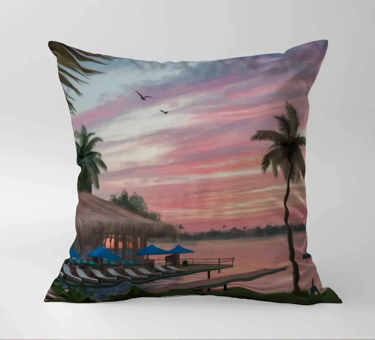 Tramonto sulla laguna tropicale cuscino da Silk Palette