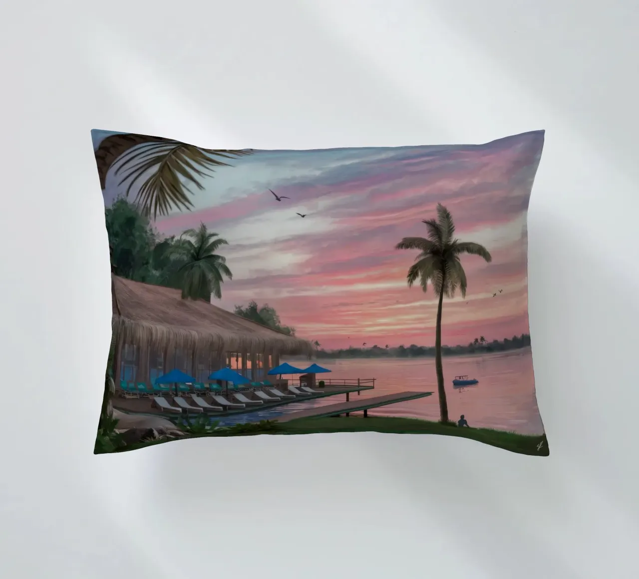 Tramonto sulla laguna tropicale cuscino da Silk Palette