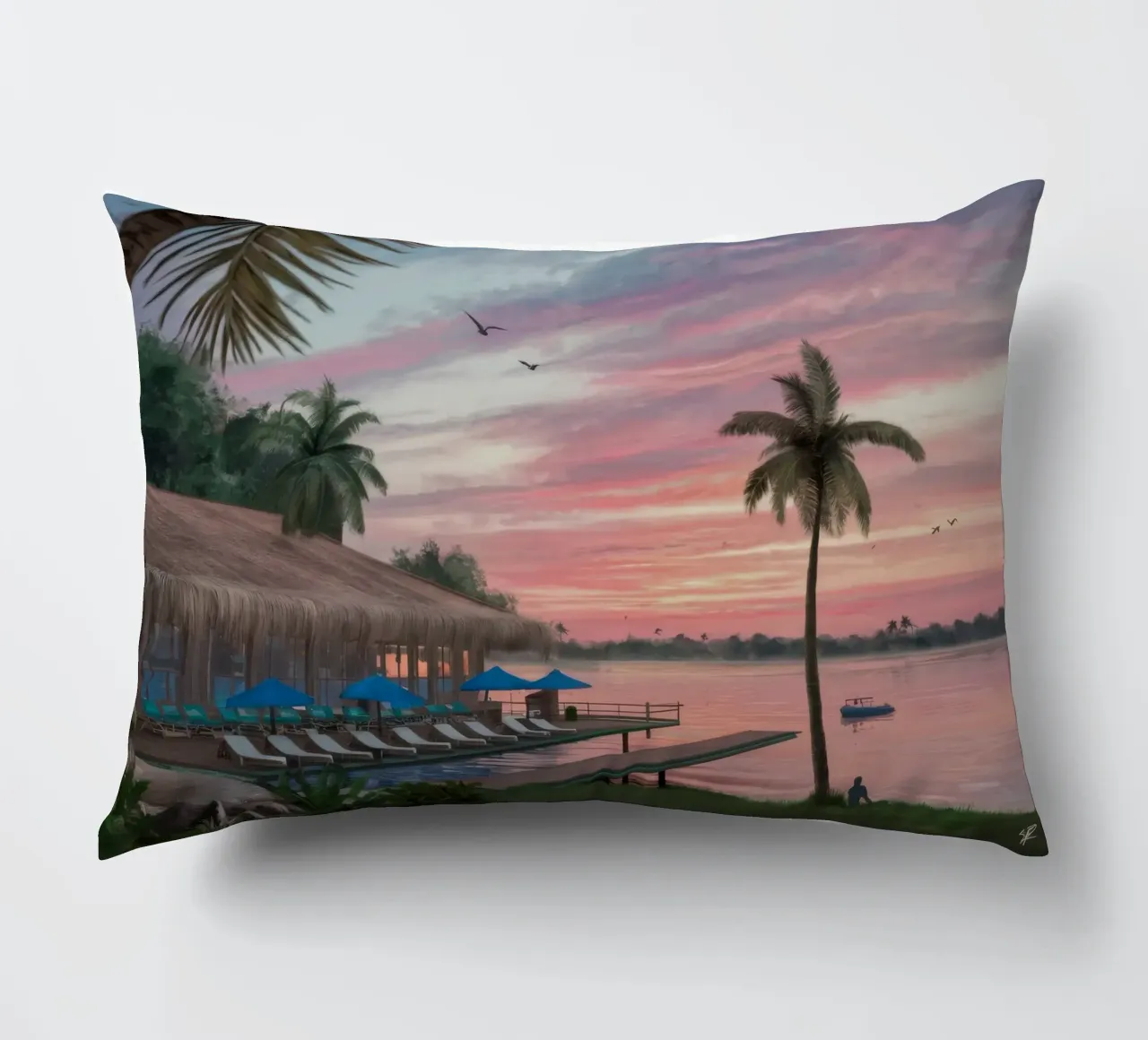 Tramonto sulla laguna tropicale cuscino da Silk Palette