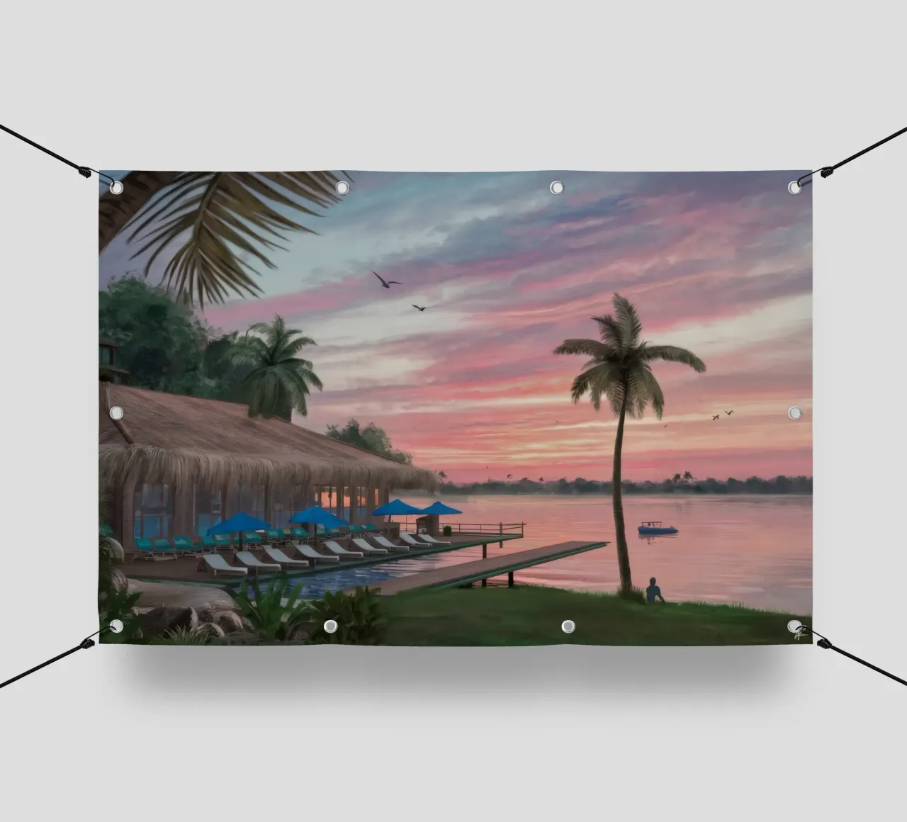 Tramonto sulla laguna tropicale telo in pvc da Silk Palette