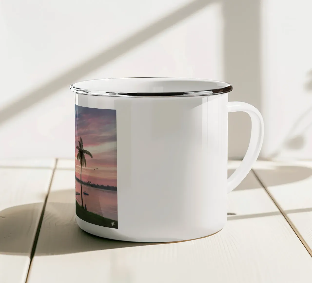 Tramonto sulla laguna tropicale tazza in smalto da Silk Palette