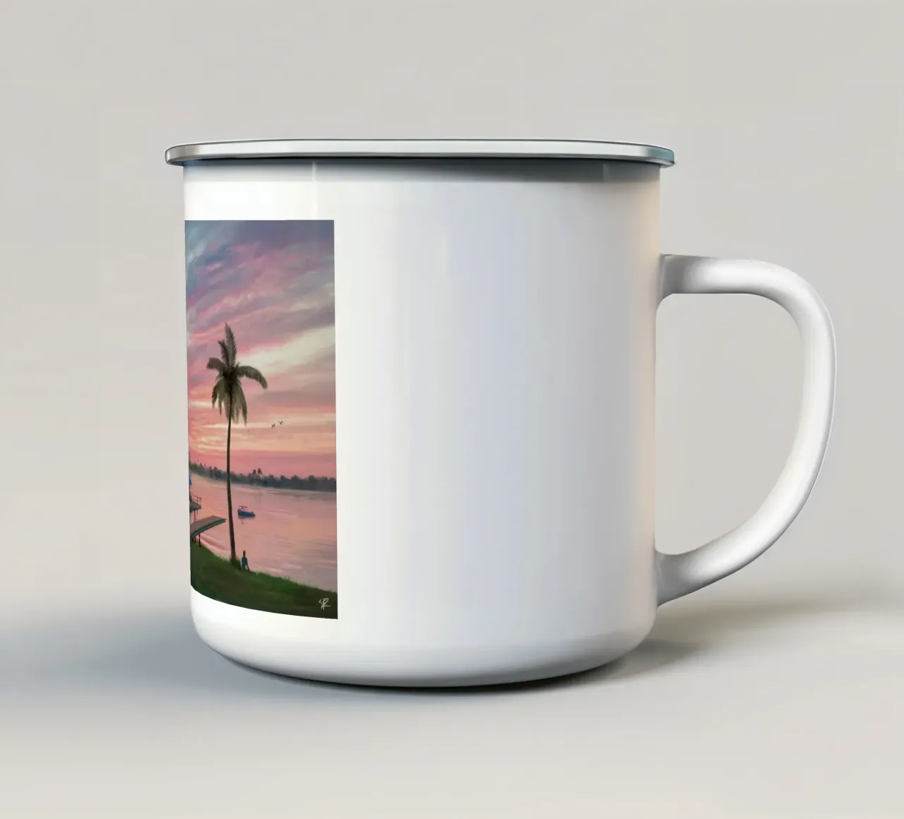 Tramonto sulla laguna tropicale tazza in smalto da Silk Palette