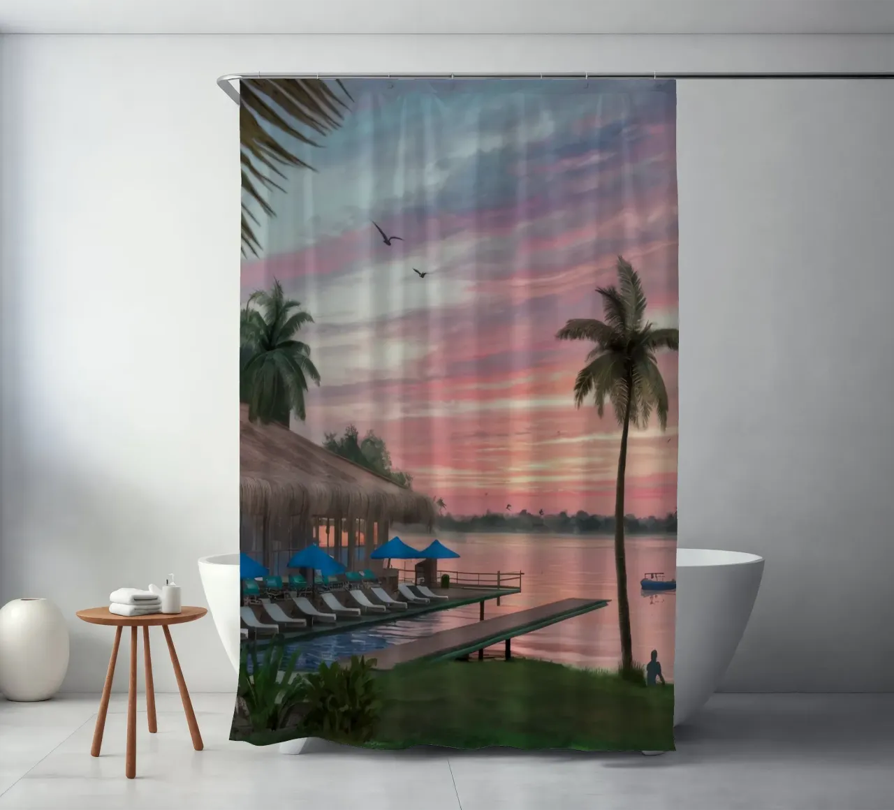 Tramonto sulla laguna tropicale tenda da doccia da Silk Palette