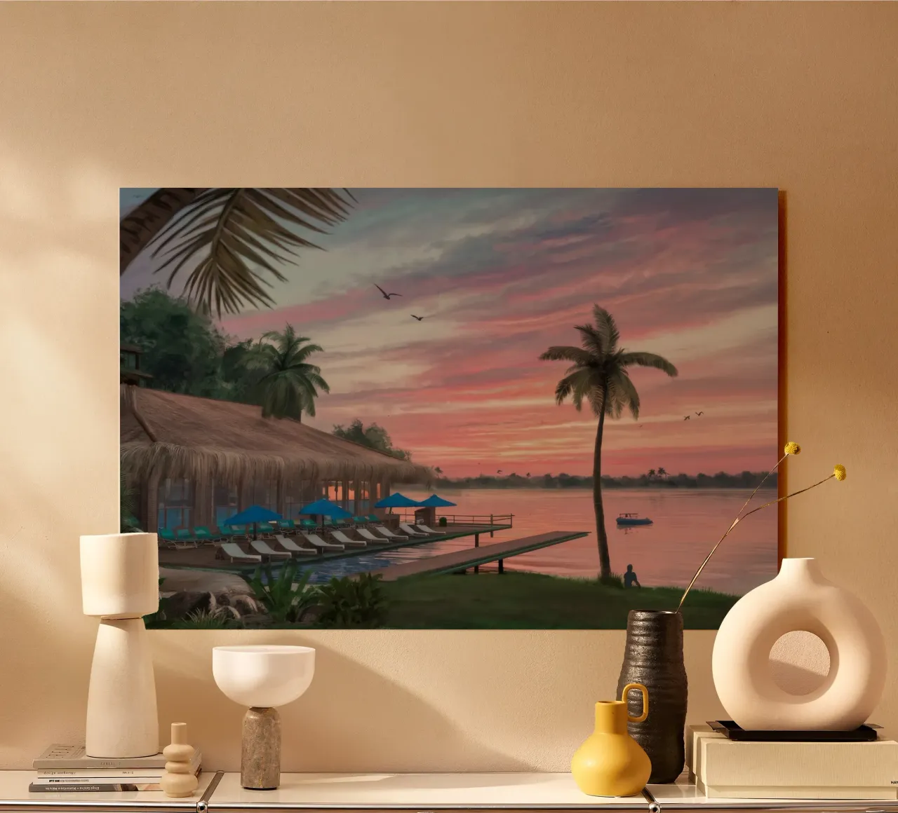 Tramonto sulla laguna tropicale plexiglass da Silk Palette