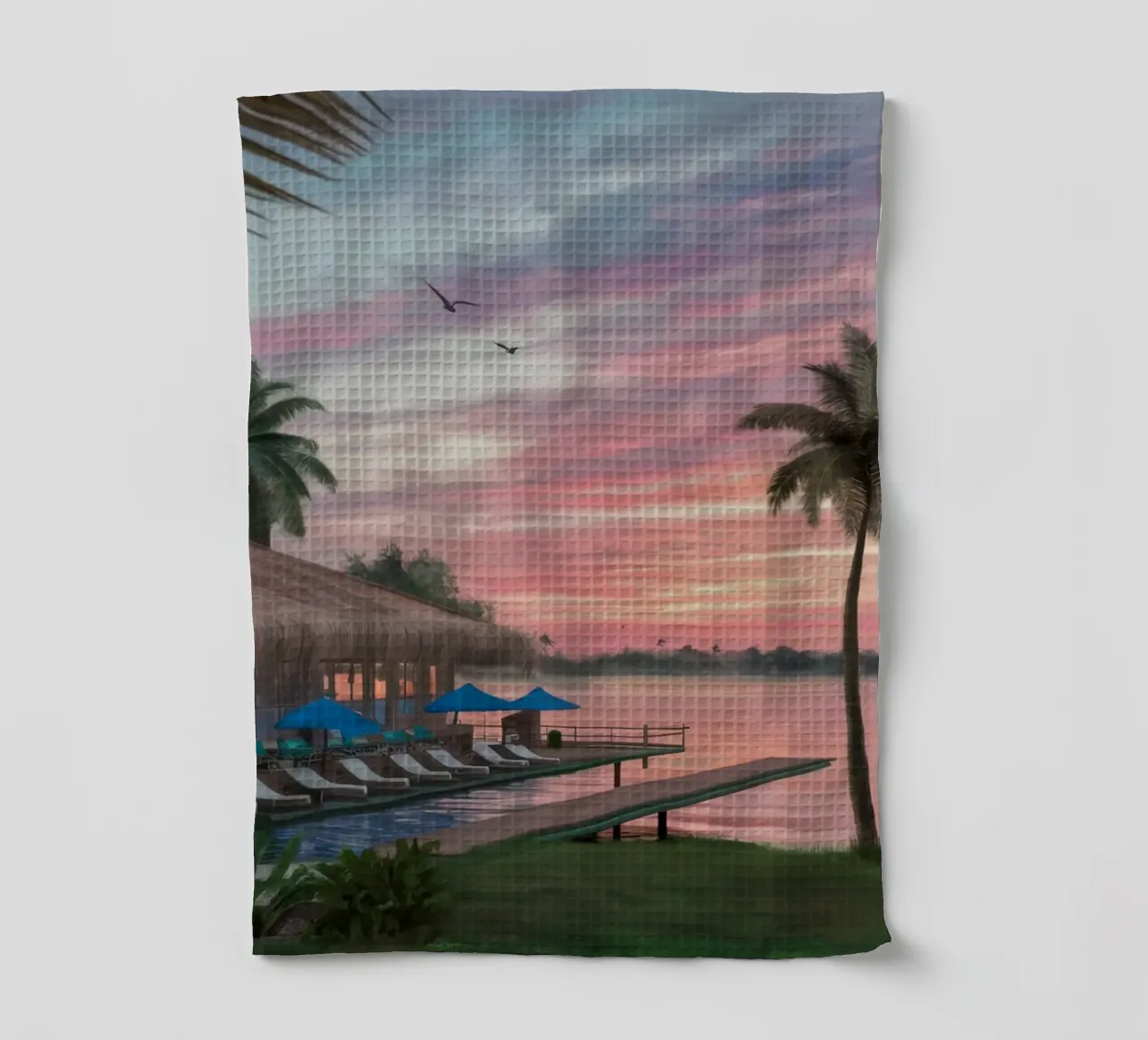 Tramonto sulla laguna tropicale canovaccio da cucina da Silk Palette