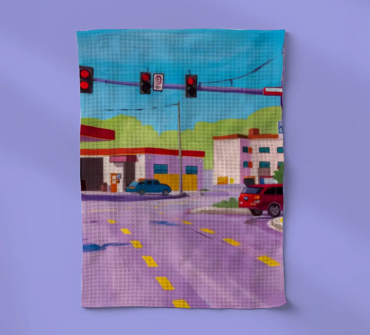Tankstelle in der Abenddämmerung Geschirrtuch von Silk Palette
