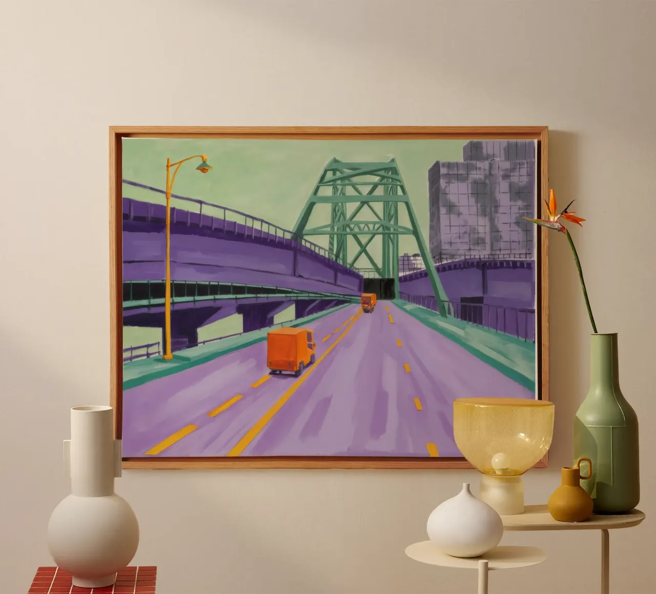 Groen Bruggenperspectief canvas met Baklijst van Silk Palette