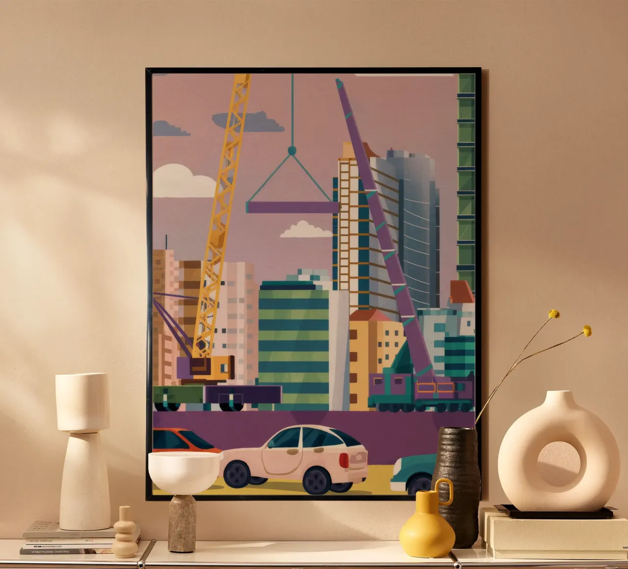 Construction Site Cranes hahnemühle by Silk Palette