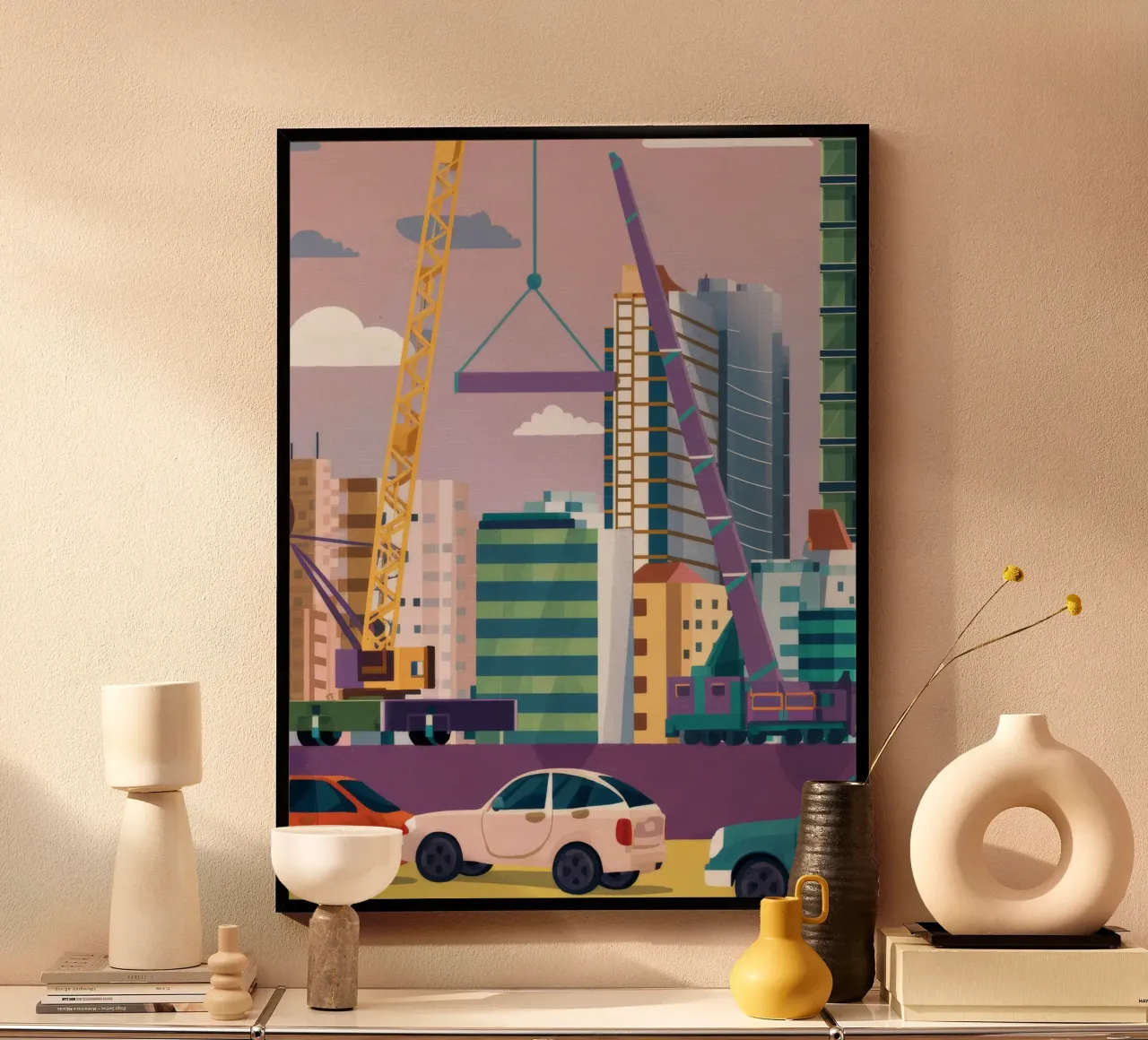 Construction Site Cranes hahnemühle by Silk Palette