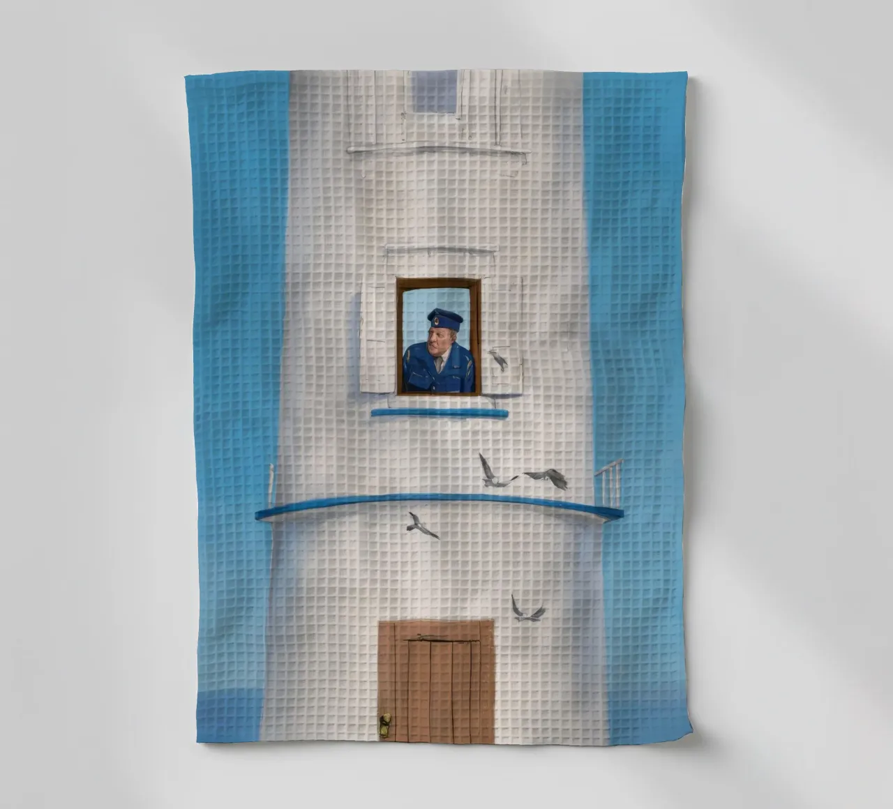 Man in the Lighthouse tea towel by Silk Palette