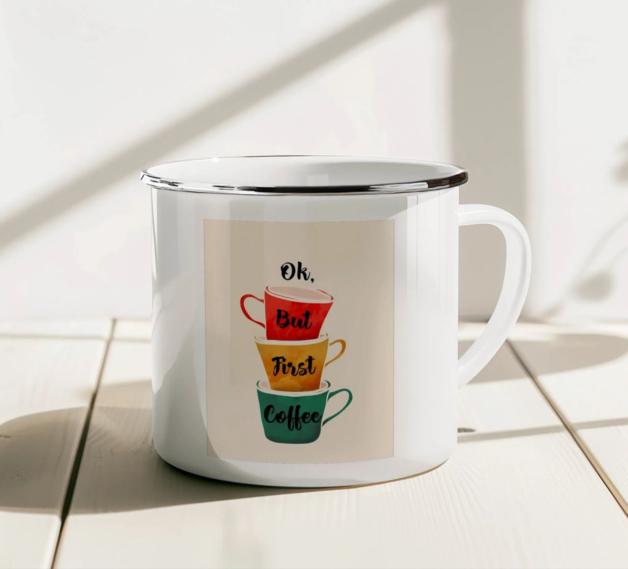 Ok, aber vertrauen Sie dem Kaffee Emaille Tasse von nobita