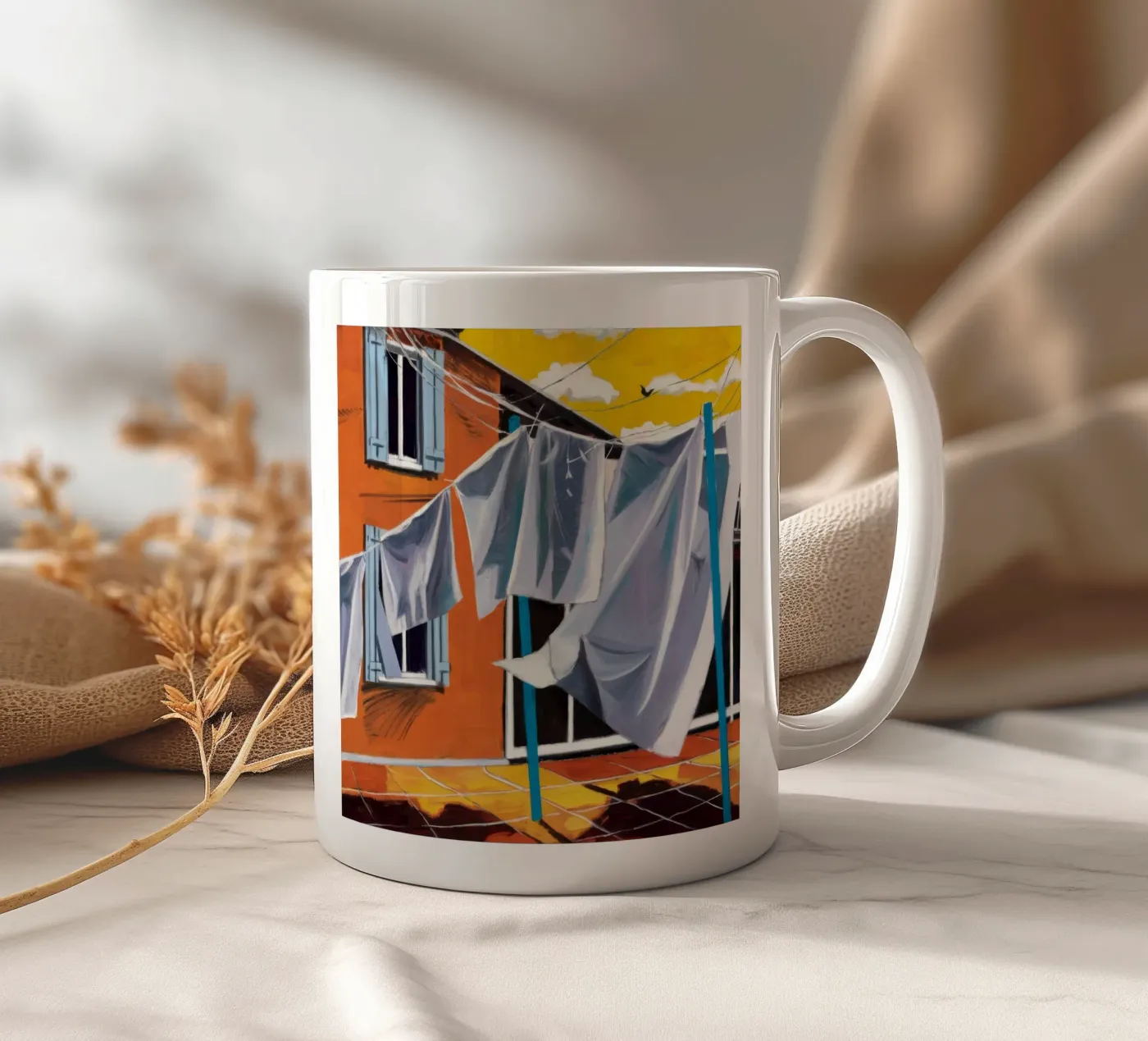 Windswept White Sheets ceramic mug by Silk Palette