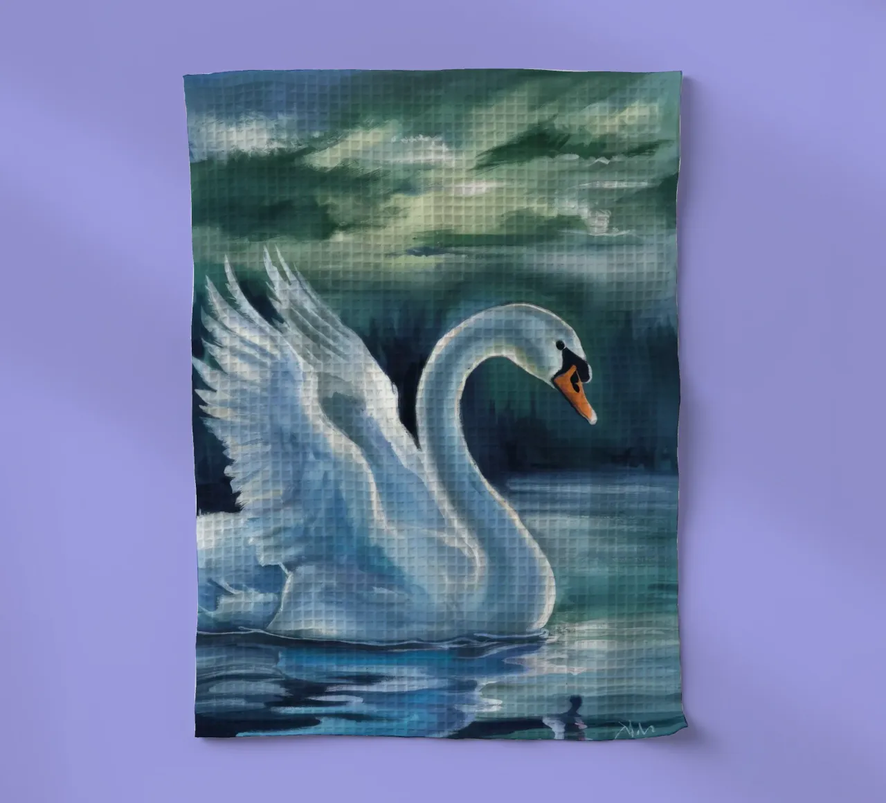 Azure Swan Dreams tea towel by Dream Spectrum