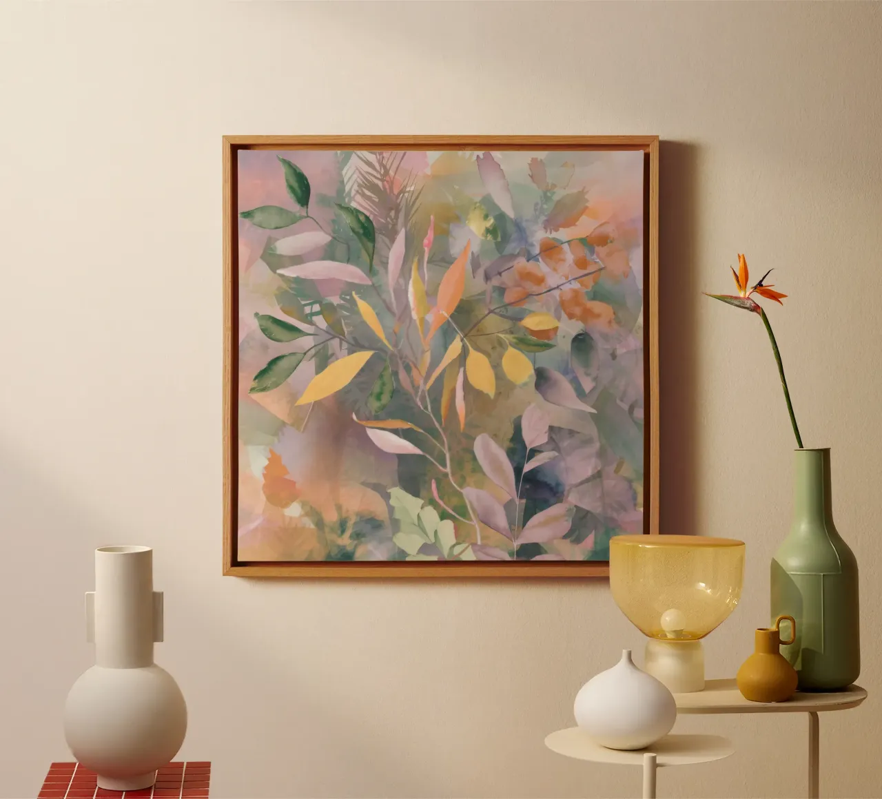 Herfstig blad wandkleed canvas met Baklijst van Dream Spectrum