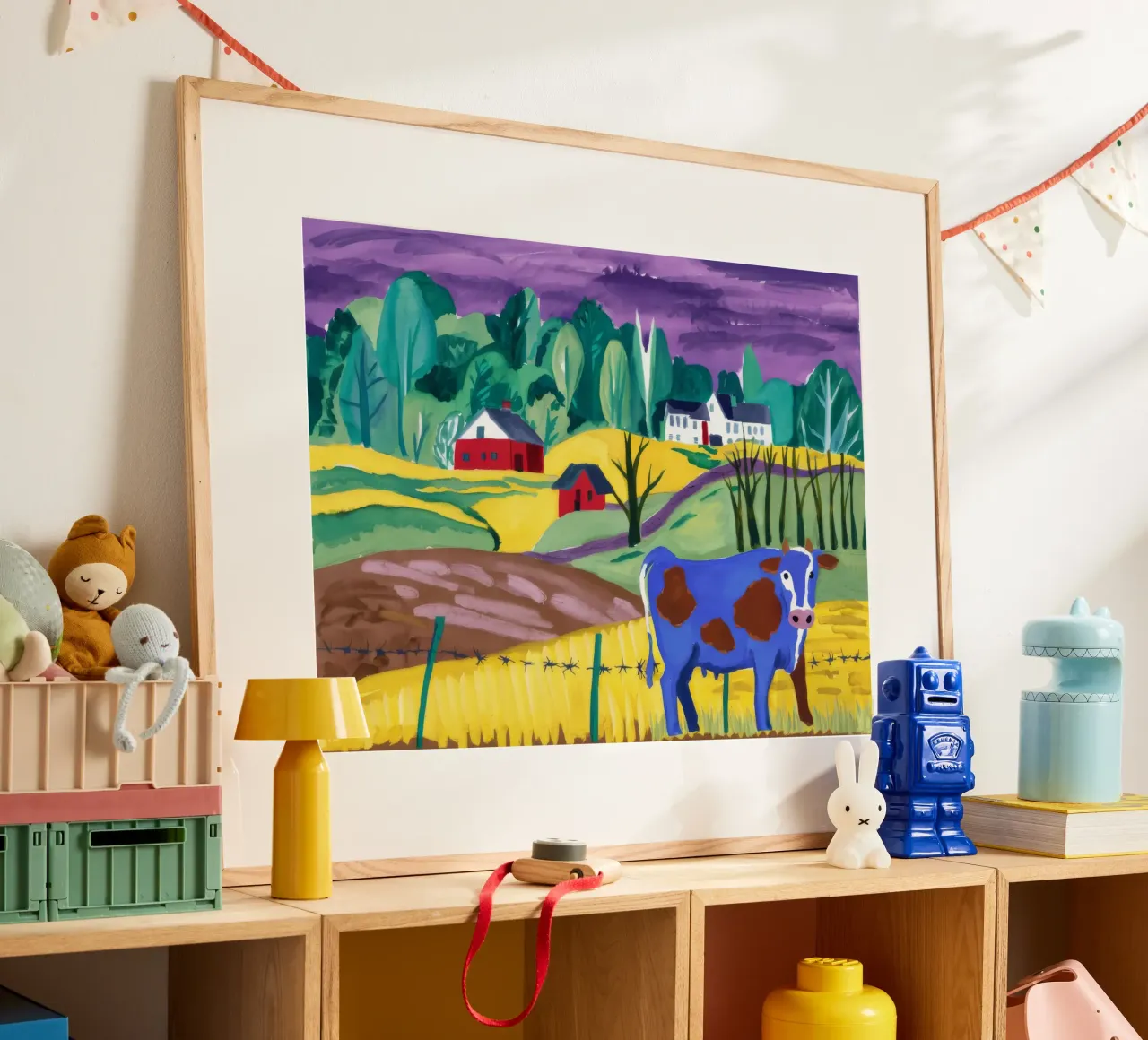 La Mucca Blu poster con telaio in legno da Silk Palette