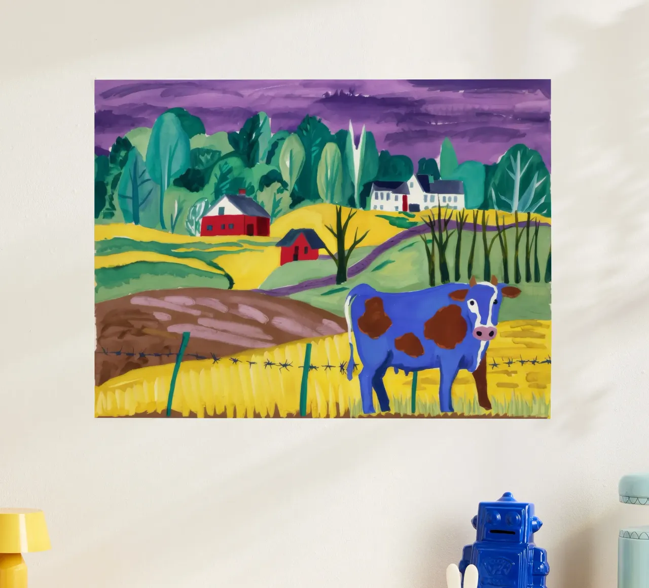 La Mucca Blu poster con telaio in legno da Silk Palette