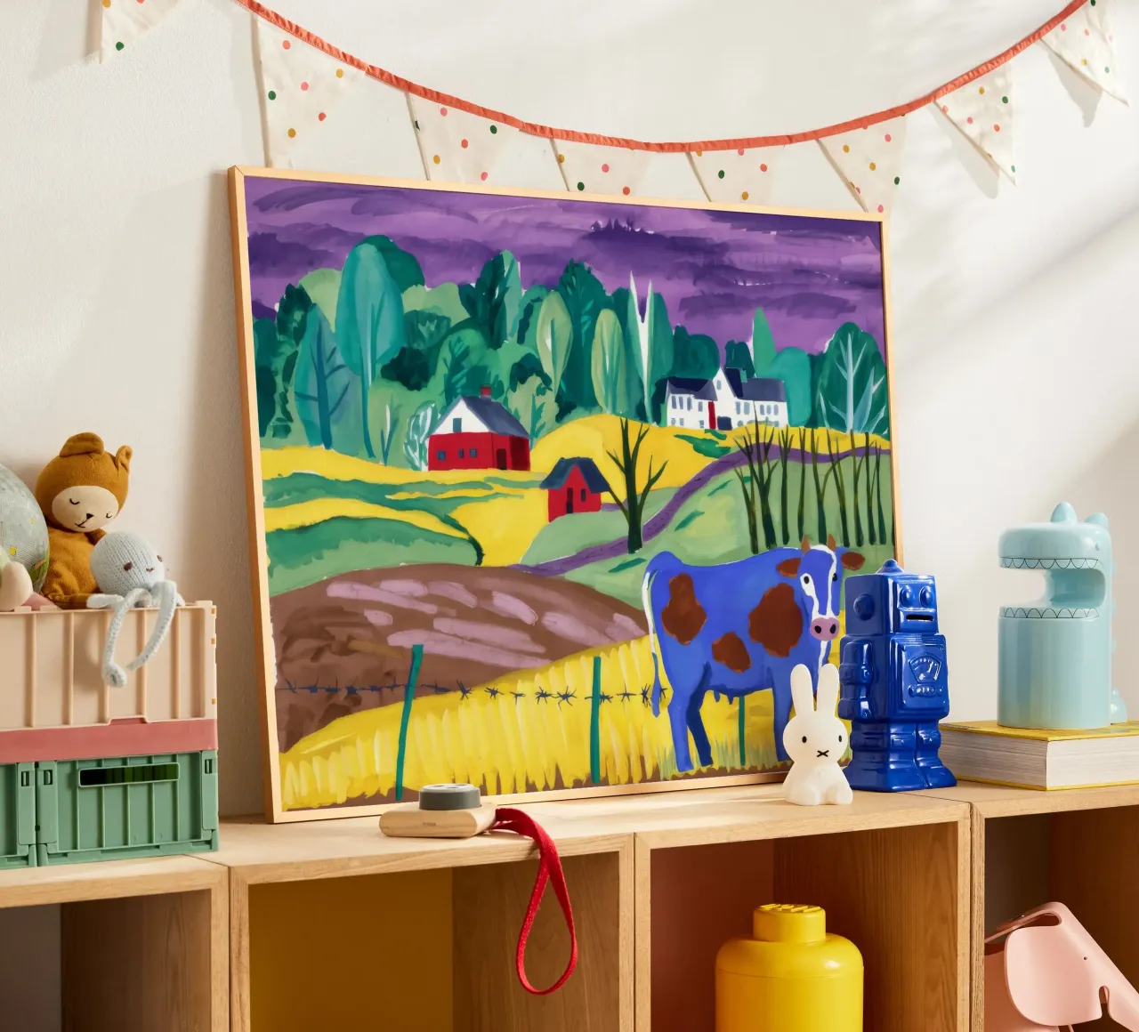 La Mucca Blu poster con telaio in legno da Silk Palette