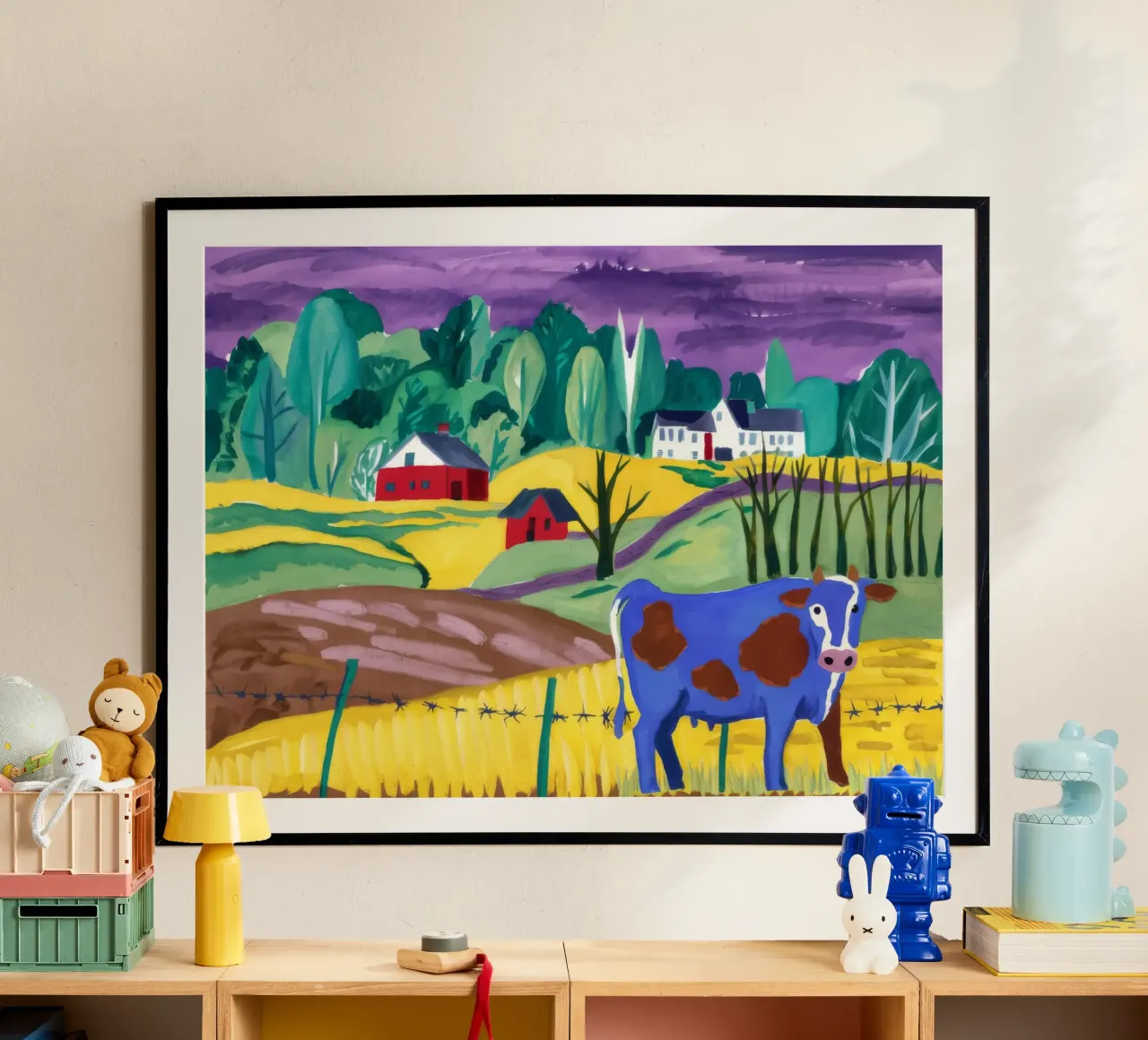 La Mucca Blu poster con telaio in legno da Silk Palette