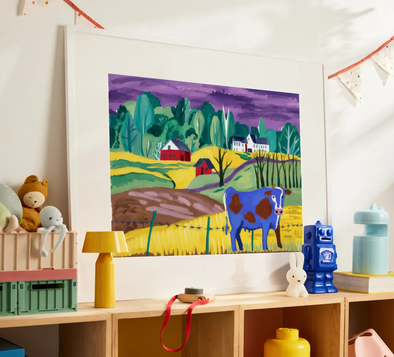 La Mucca Blu poster con telaio in legno da Silk Palette