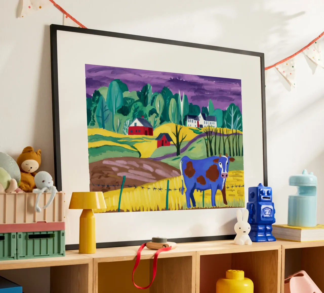 La Mucca Blu poster con telaio in legno da Silk Palette